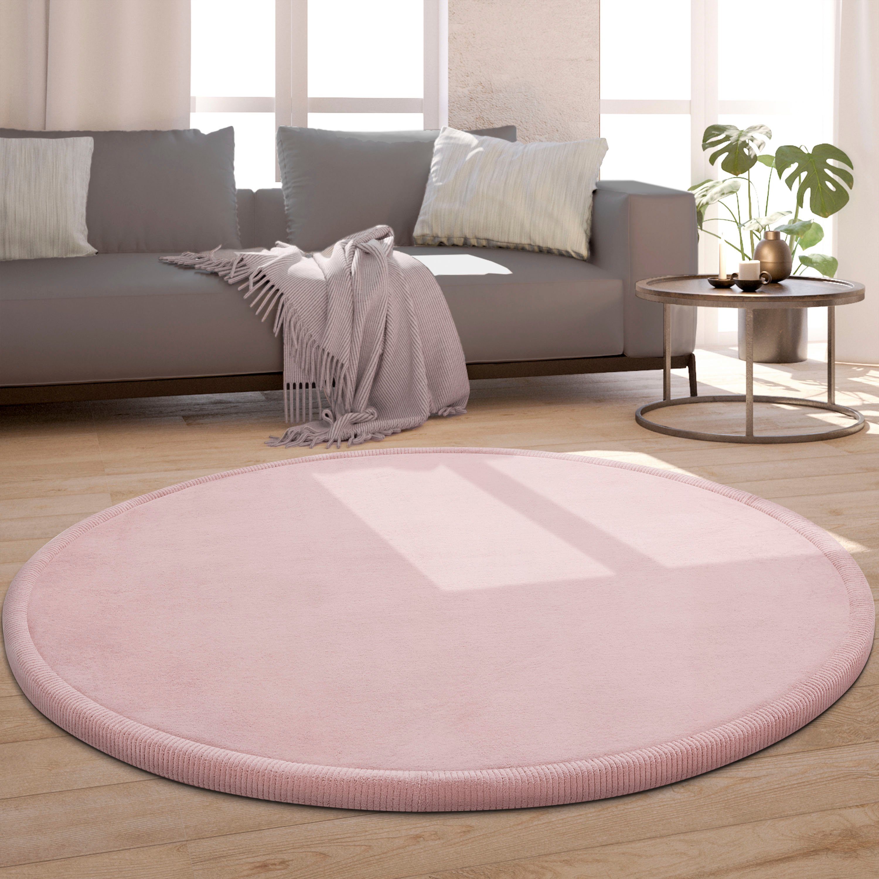 Paco Home Teppich Tatami 475, rund, Höhe: 24 mm, Kurzflor, Uni Farben, mit Memory Foam, waschbar