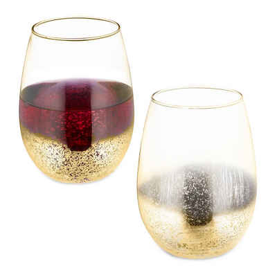 relaxdays Weinglas Weingläser ohne Stiel 2er Set gold, Glas