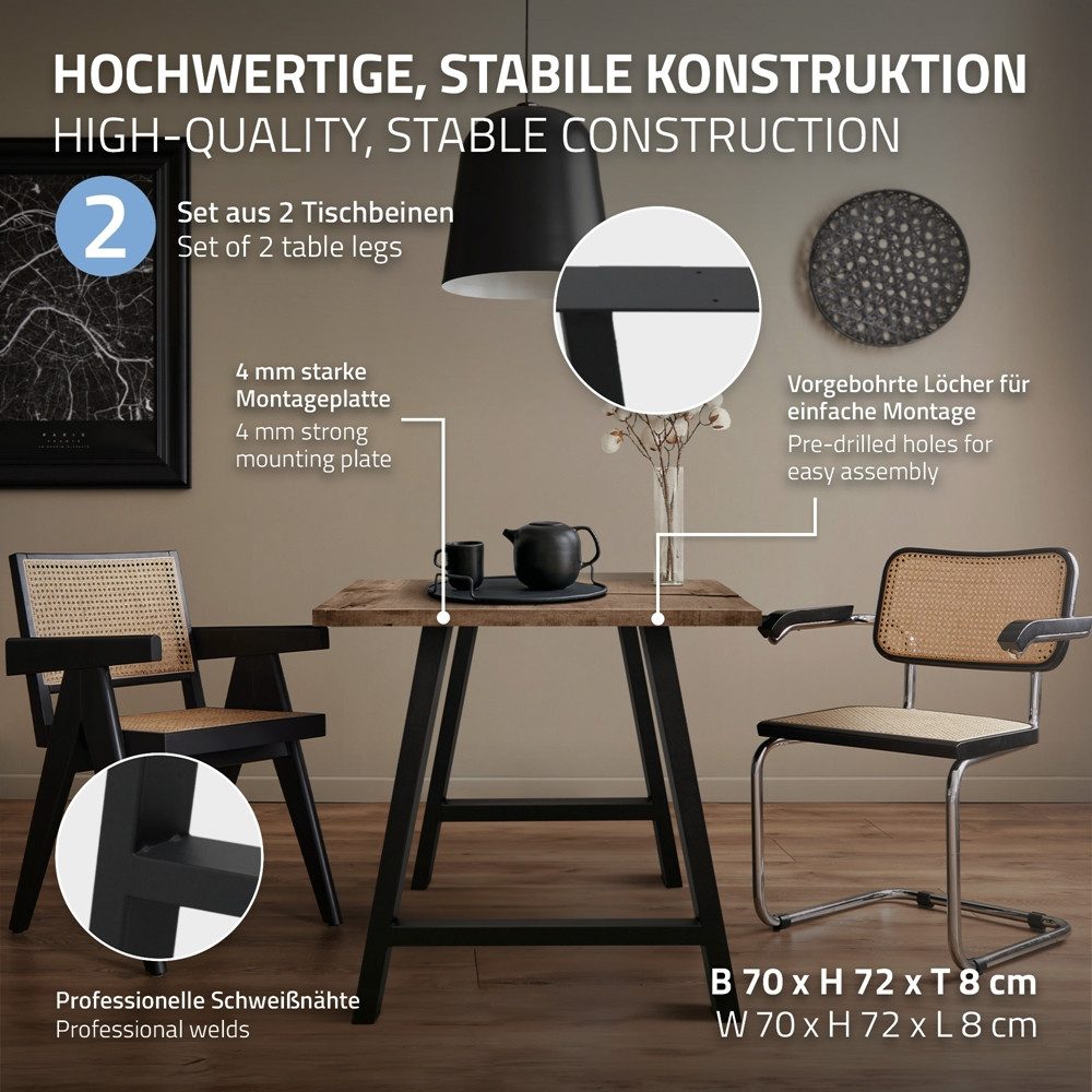 ECD Germany Tischbein 2x Tischbeine A-Design aus pulverbeschichtetem Stahl, günstig online kaufen