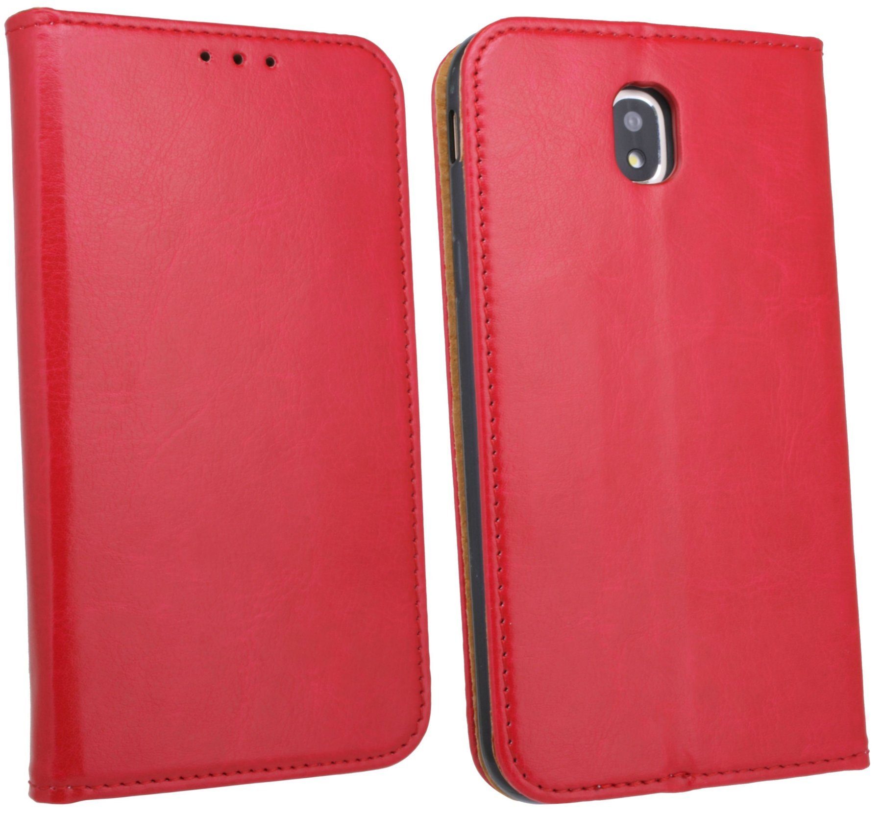 cofi1453 Handyhülle Echtleder Tasche Flip Case Rot, Schutzhülle Handy Wallet Cover mit Kartenfächern, Standfunktion