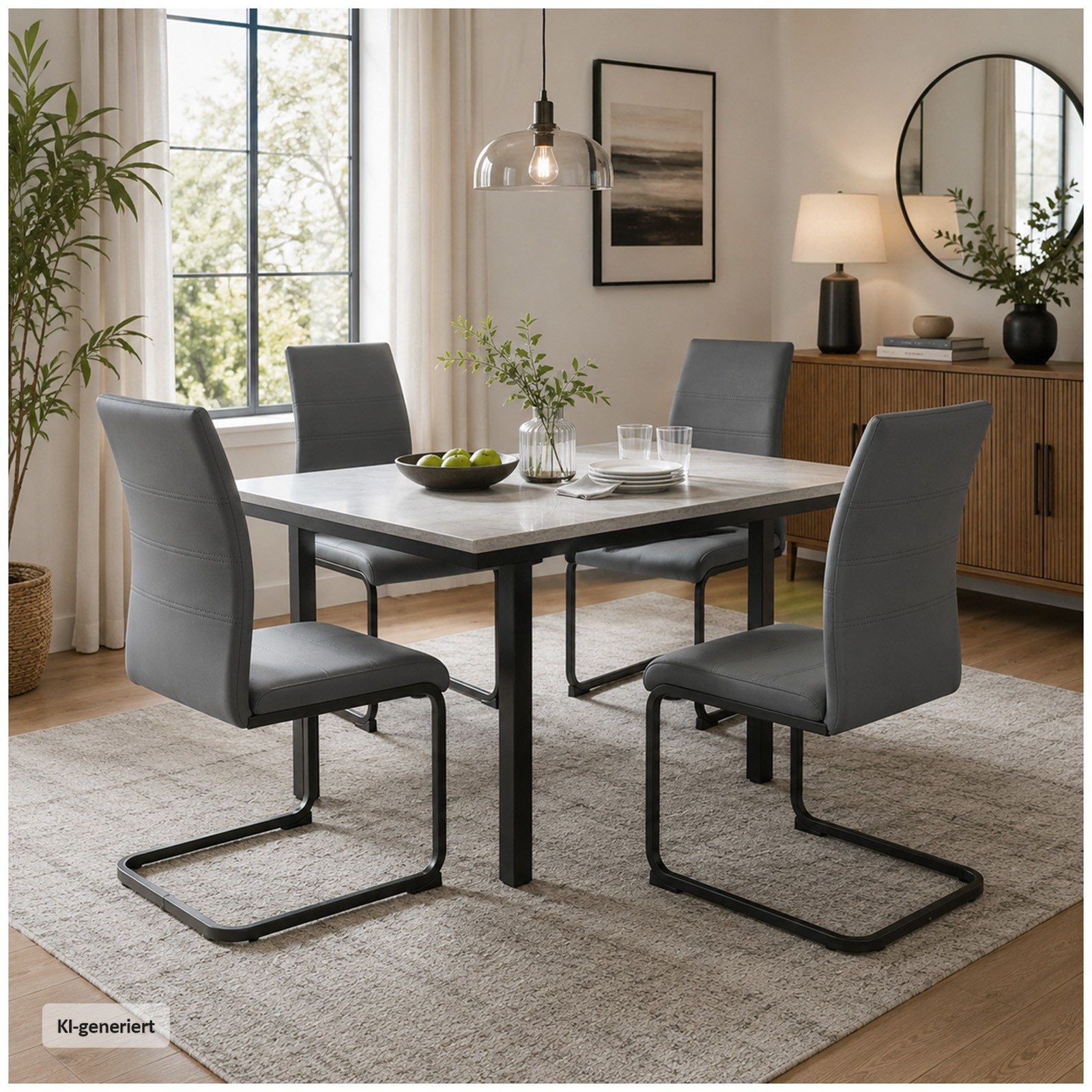 HTI-Living Freischwinger Schwingstuhl SallyP PU Grau Freischwinger Esszimmerstuhl Kunstleder, Freischwinger Esszimmerstuhl Kunstleder