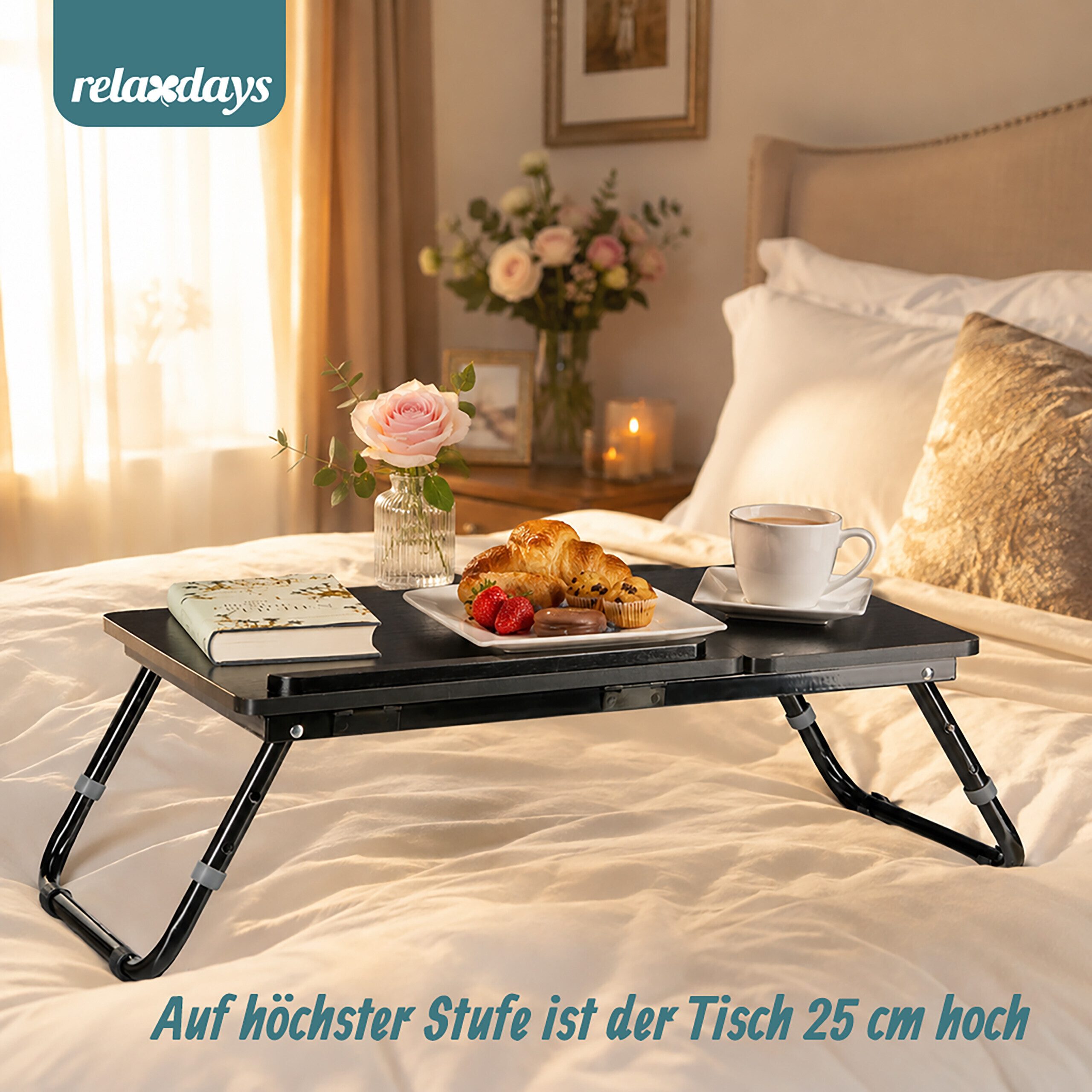 relaxdays Laptop Tablett Laptoptisch fürs Bett schwarz, Faserplatte, (1-tlg) – Bild 3 von 5