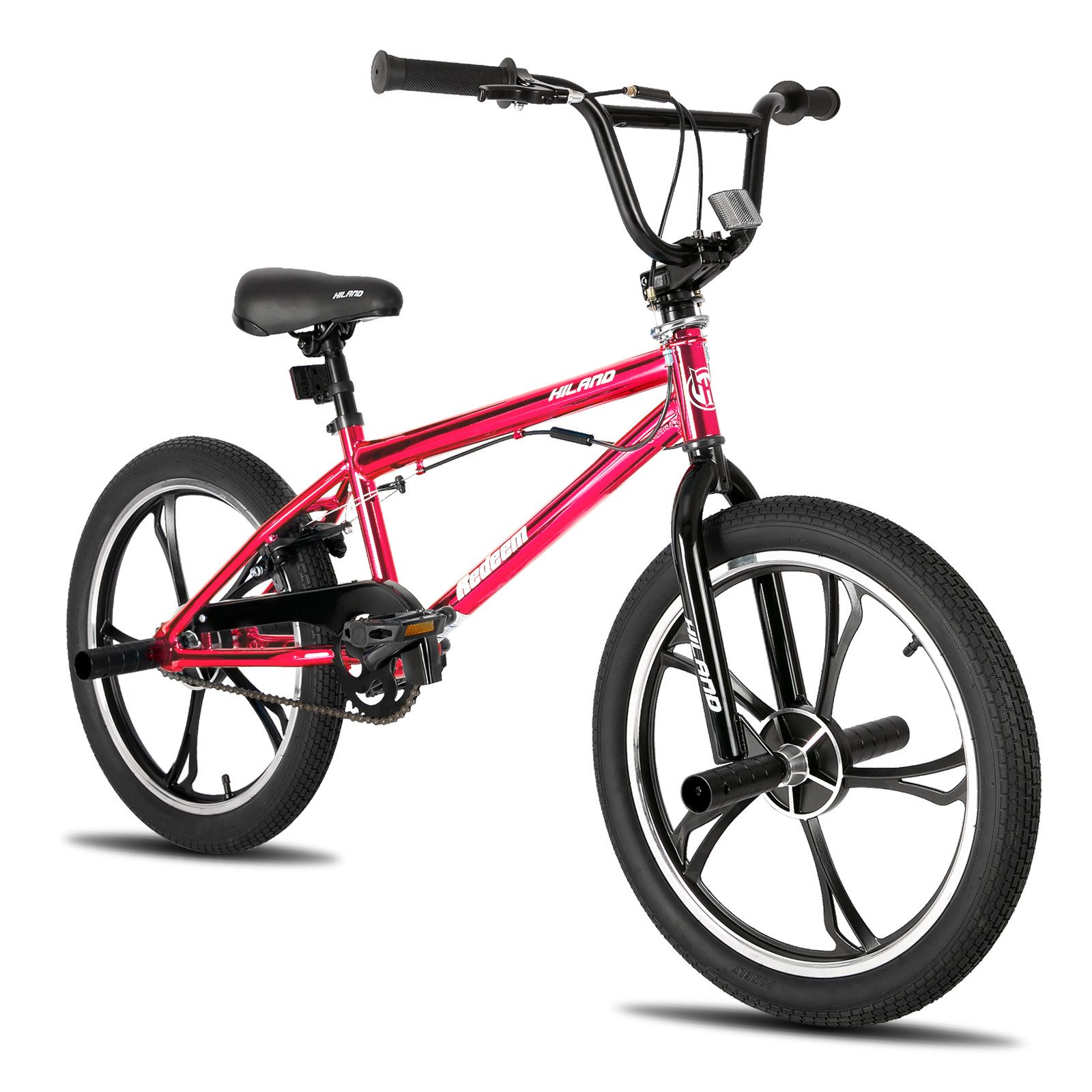 HILAND BMX-Rad 20 Inch 5 Spoke Kids BMX Bike for Boys Girls Ages 5-12, 360 Degree Rotor Freestyle, 4 Pegs Single Speed