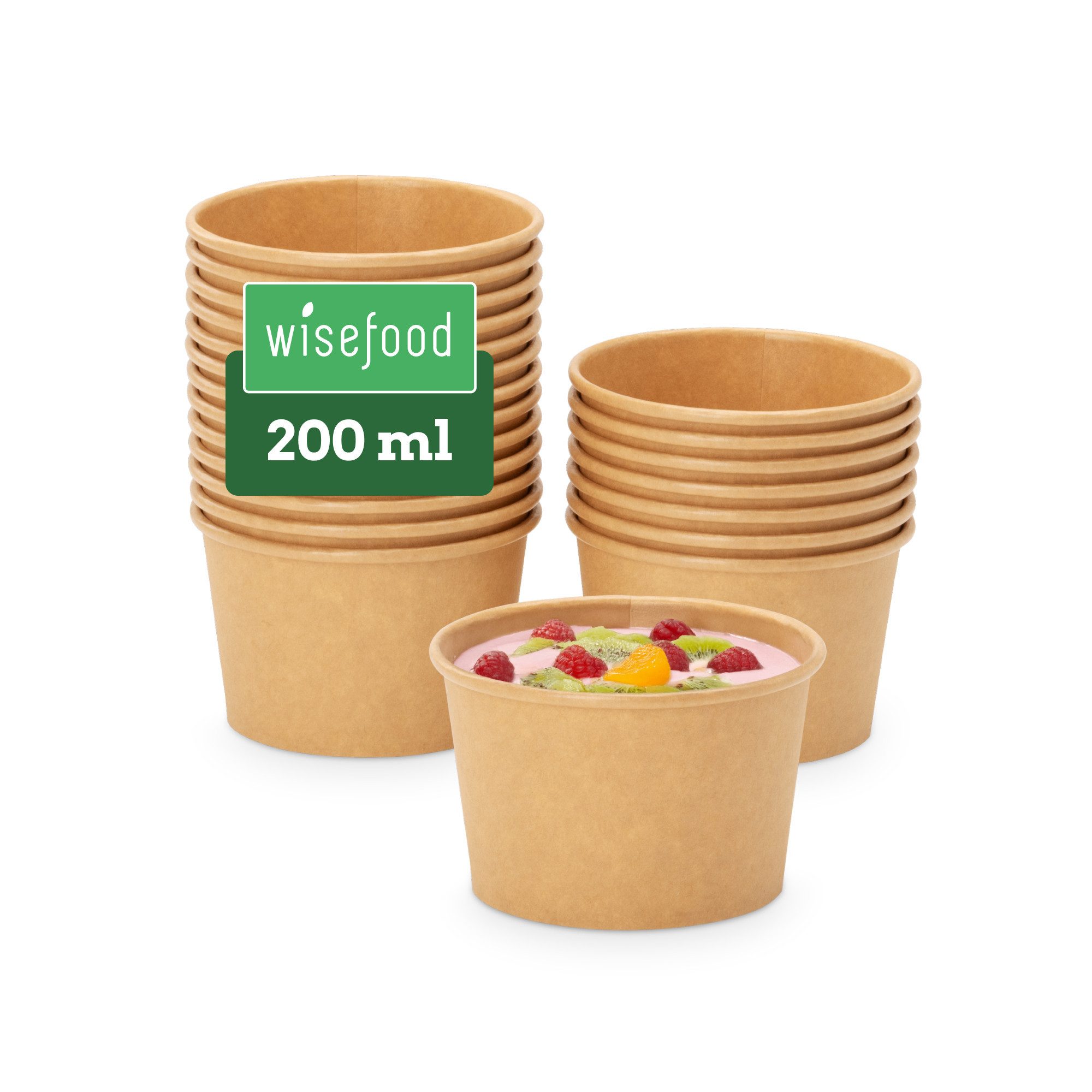 wisefood Einweggeschirr-Set 50-tlg., Bio-Take-Away-Becher, 200 ml, (50-tlg), Papier