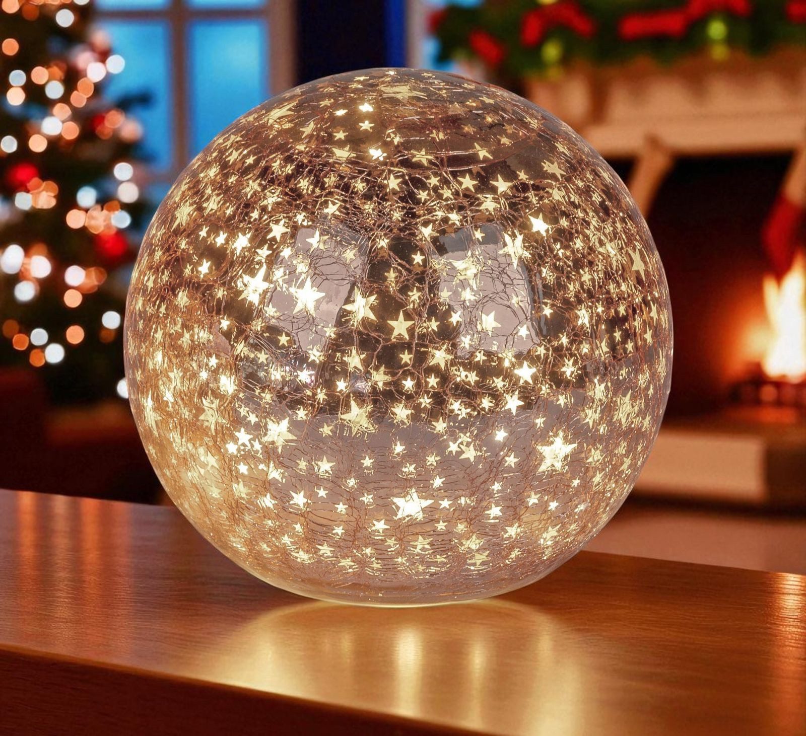 formano LED Dekolicht Glas-Kugel Sterne Rose-Gold 15 cm Timer 6h/18h Weihna günstig online kaufen