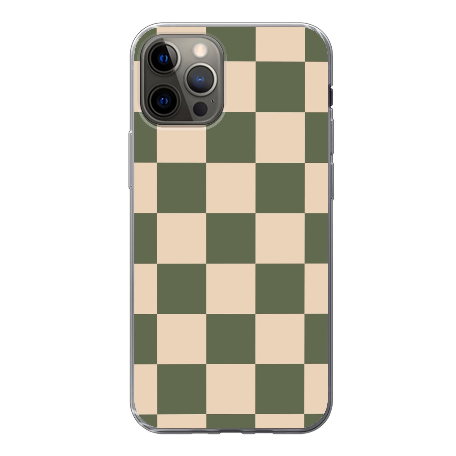 MuchoWow Handyhülle für Apple iPhone 13 Pro Schachbrettmuster - Grün - Beige - Blöcke, Smartphone-Bumper, Print, Handy Schutzhülle Dünn