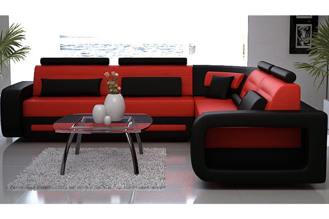 JVmoebel Ecksofa Ecksofa Polster Couch Leder Ecksofa Wohnlandschaft L-Form Garnitur, Made in Europe Rot