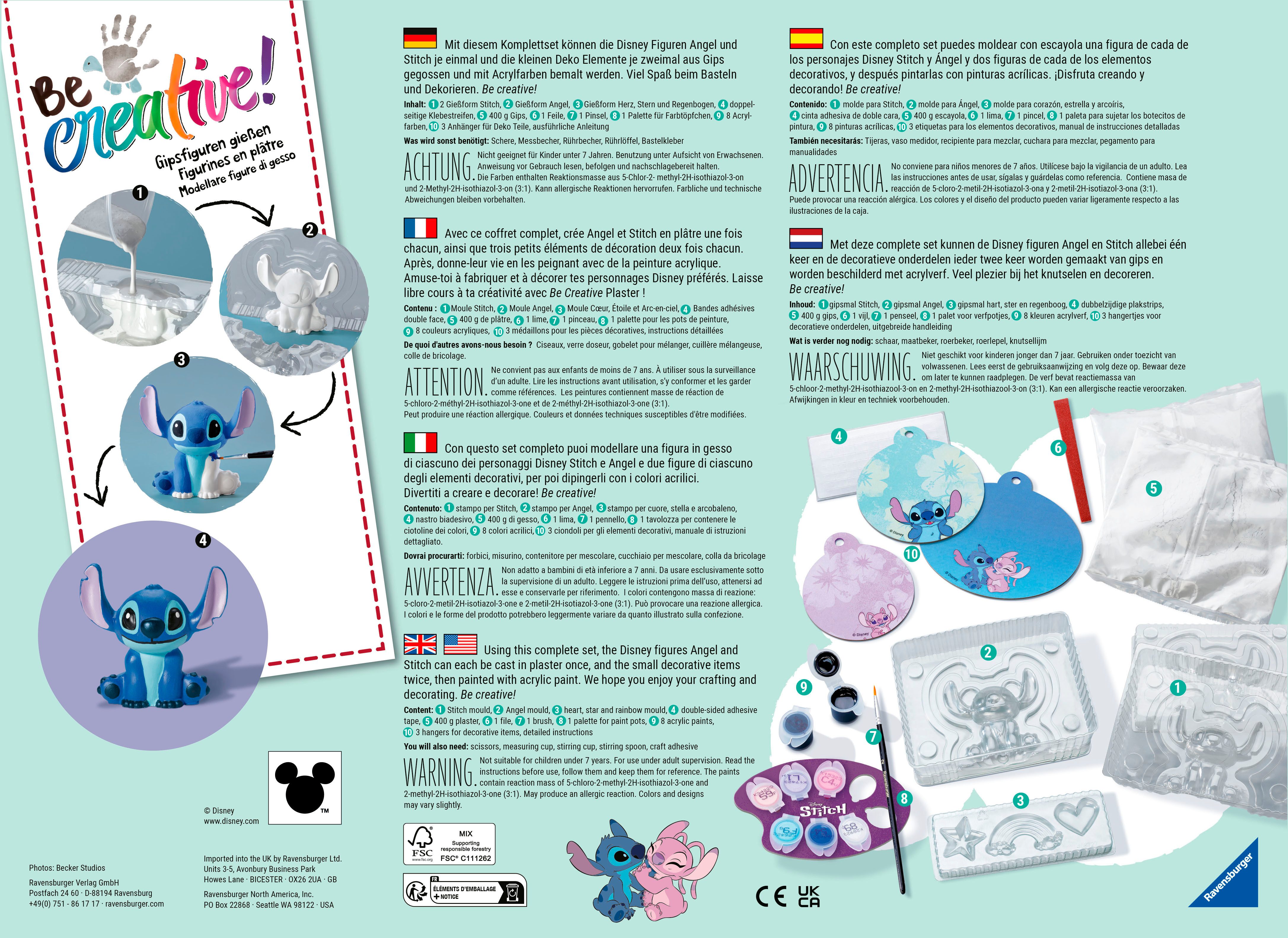 Ravensburger Kreativset BeCreative, Bastelset Gipsgießen Disney Stitch, Made in Europe