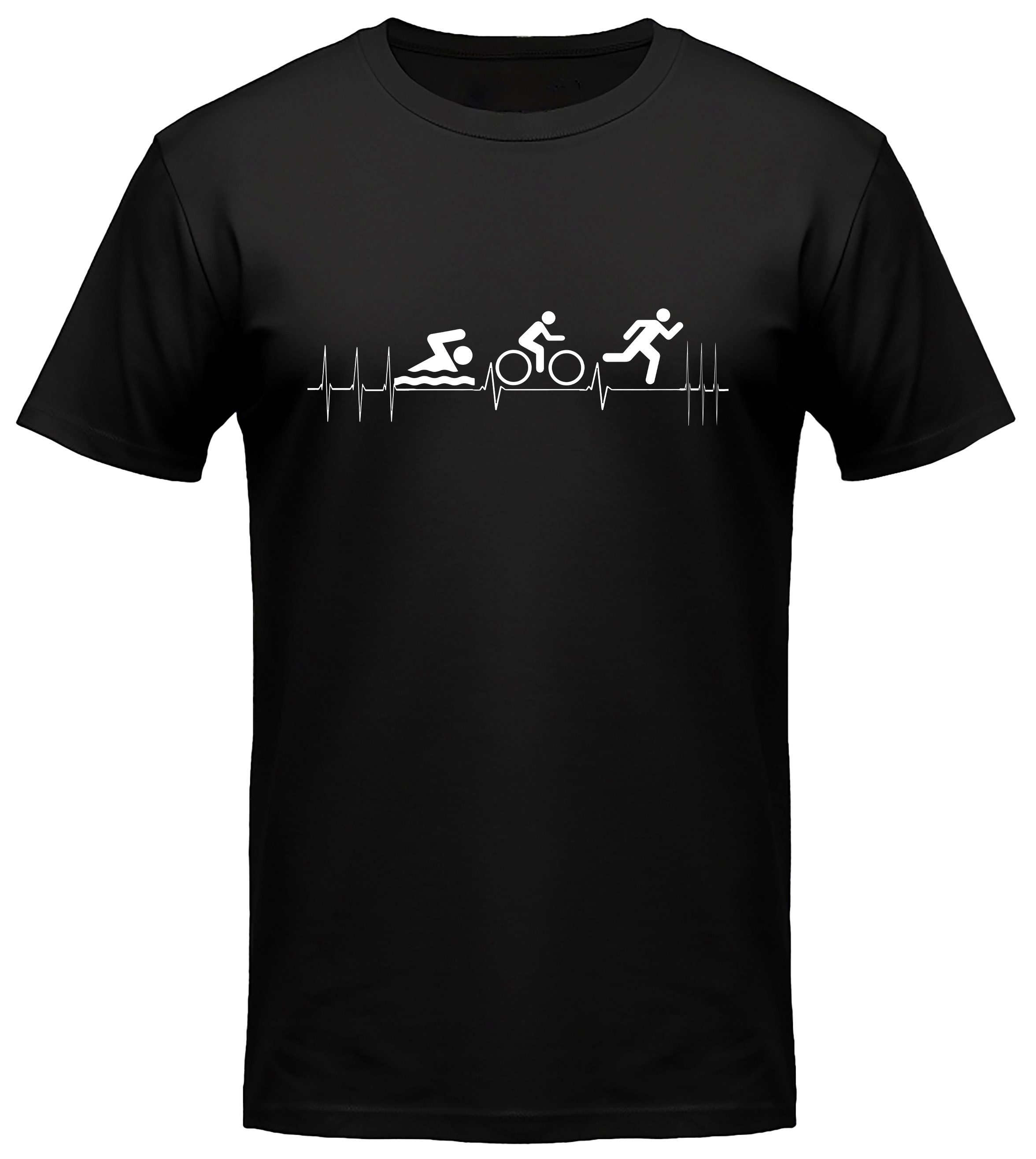 MyDesign24 T-Shirt Triathlon Herschlaglinie print Shirt EKG-Linie Triathlon T-Shirt schwarz kurzarm Regular Fit i605