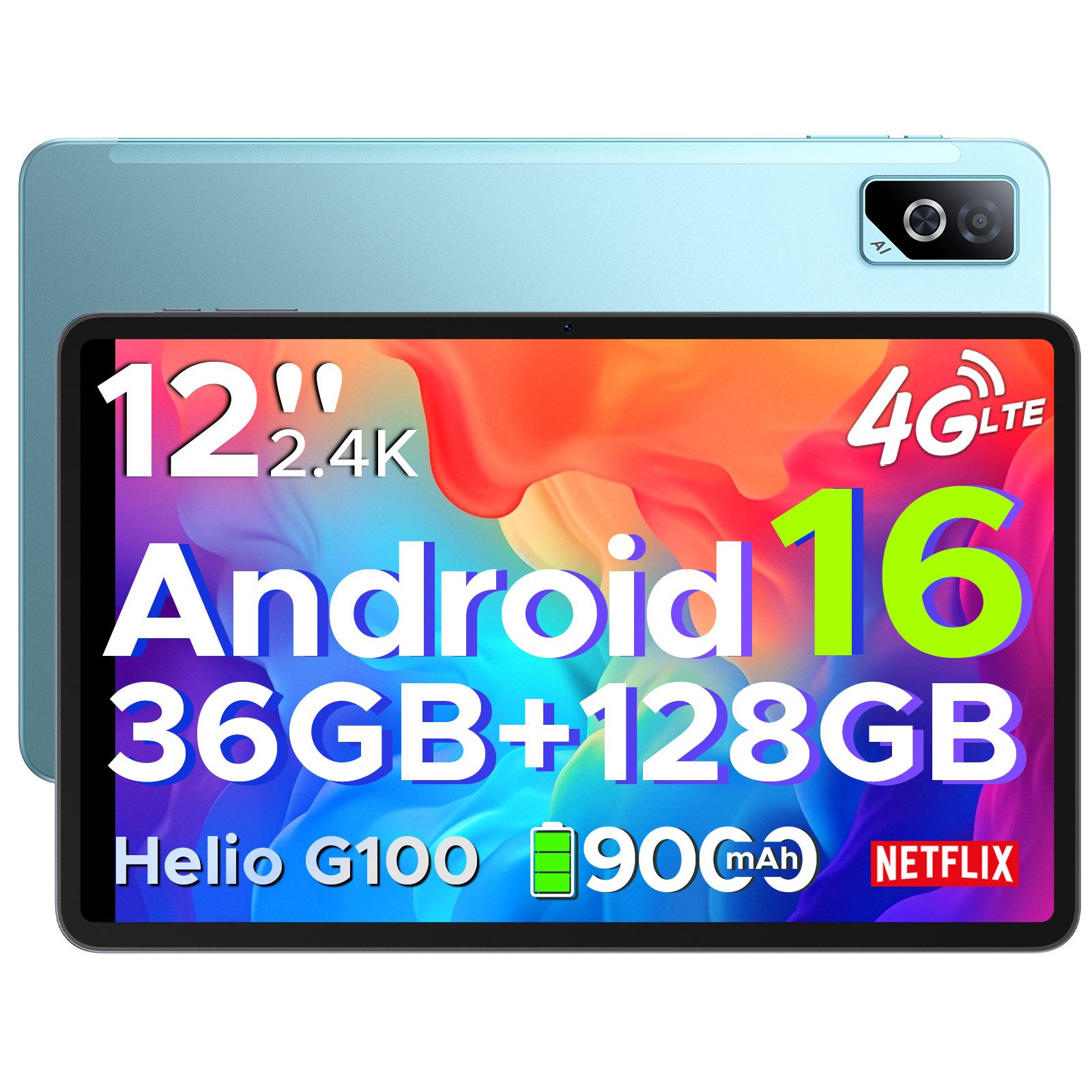 DOOGEE DOOGEE Tab G6 Pro 12'' Tablet Android 16, 90Hz 2.4K, 36GB RAM, 4G LTE Tablet (12", 128 GB, Android 16, Wifi, Helio G100 Octa-Core, 5G WiFi, 9000 mAh, Gemini AI, OTG/FACE ID)