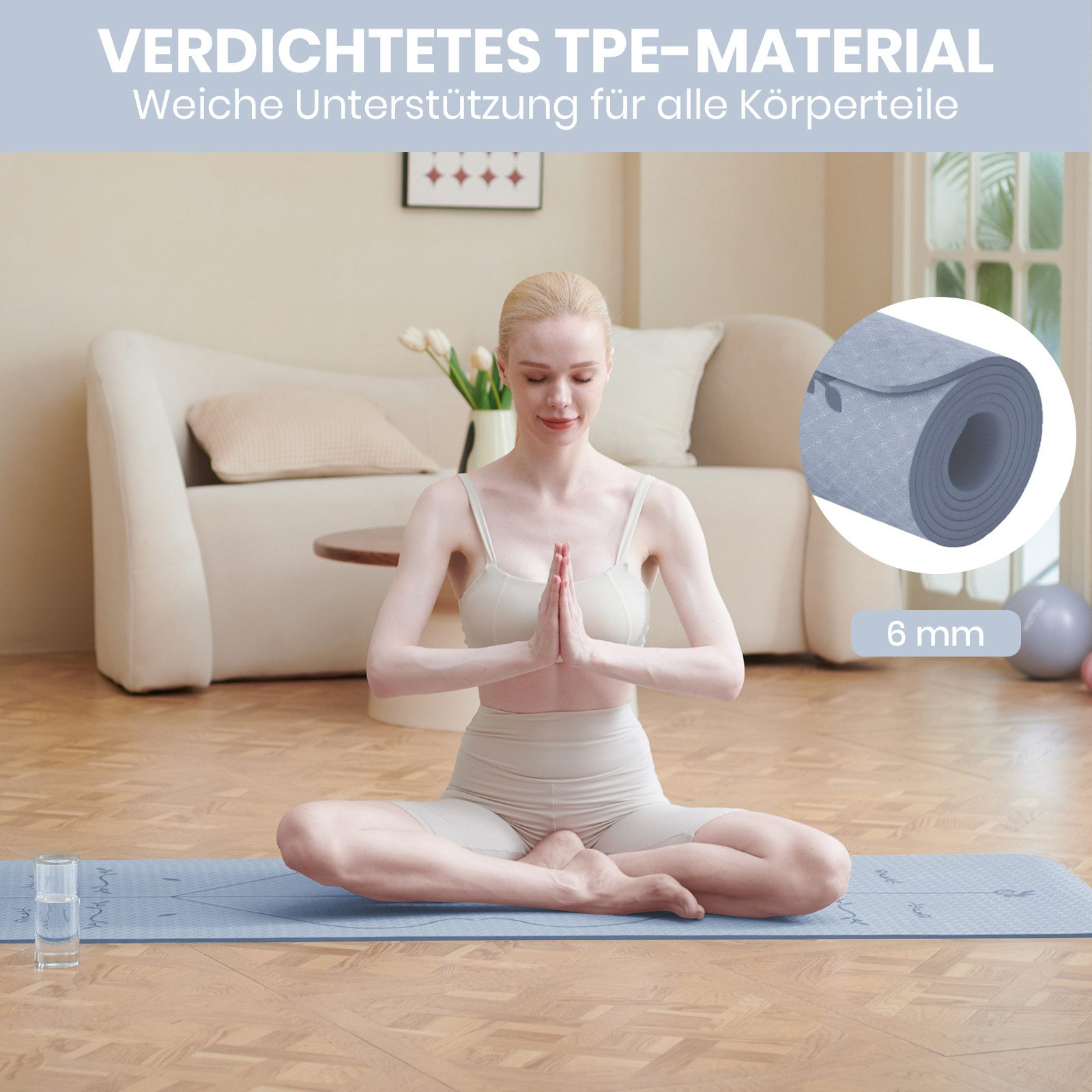 Good Nite Yogamatte TPE Yogamatte – Rutschfest, 6mm, 183x61cm, Fitnessmatte (1-St), 183 x 61 x 0,6 cm (L x B x H)