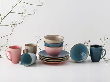 CreaTable Frühstücks-Geschirrset Service, Cosy Morning (Teller, Schale, Kaffeebecher) (12-tlg), 4 Personen, Steinzeug, Kreisstruktur, in Pastell-Farben, 12 Teile, für 4 Personen