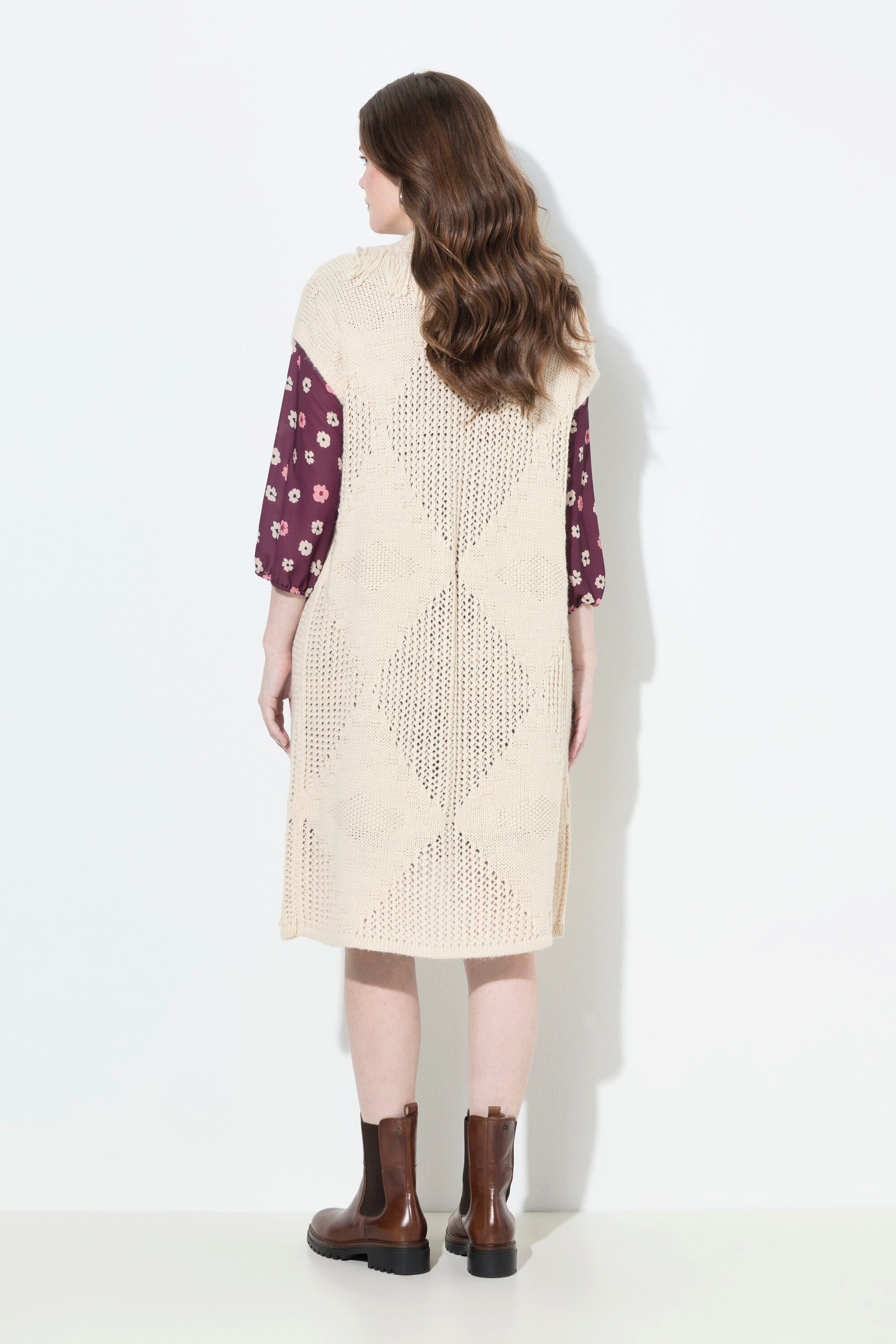 Ulla Popken Steppweste Strickweste lang oversized offene Form Rhomben