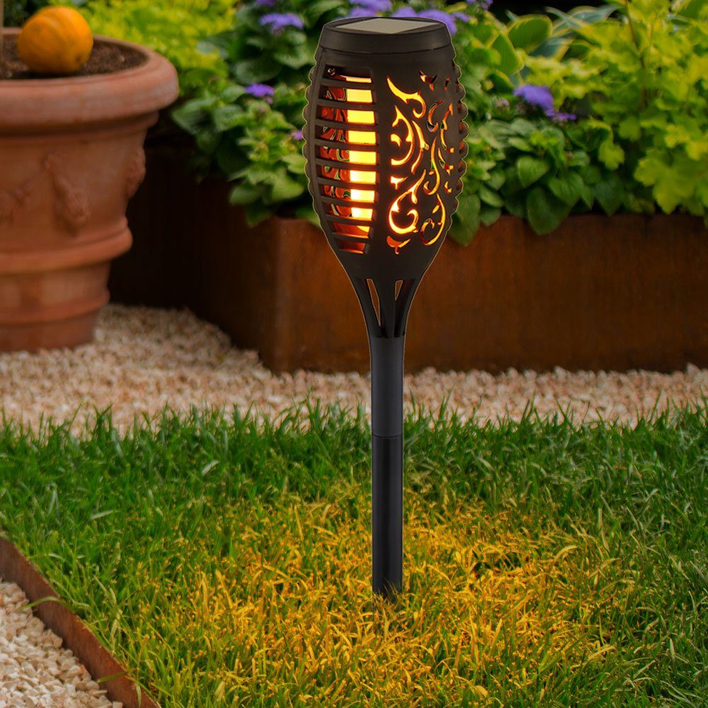 Gartenfackel, V-TAC verbaut, Solar im Freien LED Solarlicht 4x Gartenleuchte fest Fackeln Flammen Warmweiß, LED-Leuchtmittel