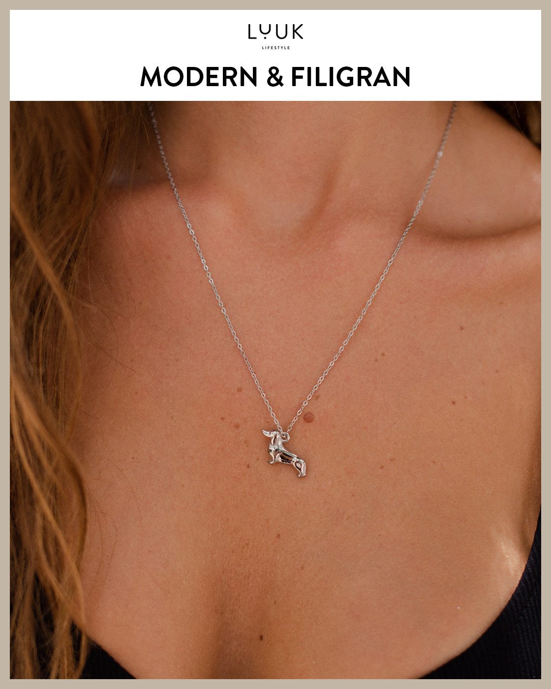 LUUK LIFESTYLE Kette mit Anhänger Dackel, mit HAPPINESS Spruchkarte – Bild 3 von 5