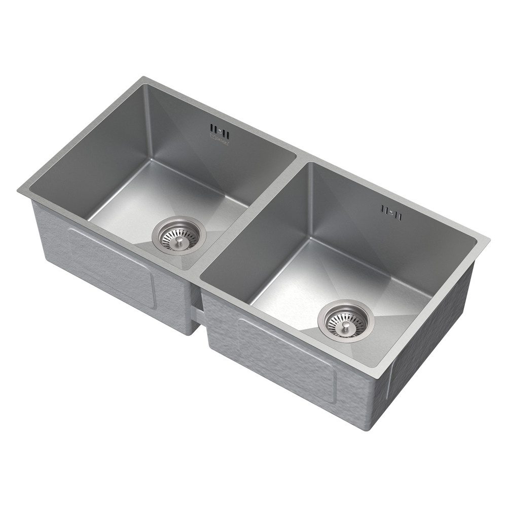 ML-DESIGN Küchenspüle Doppelspülbecken aus Edelstahl mit Ablaufgarnitur Waschbecken Küche, 81.5/40 cm, Doppelbecken Silber rechteckig Einbauspüle Unterbauspüle mit Siphon