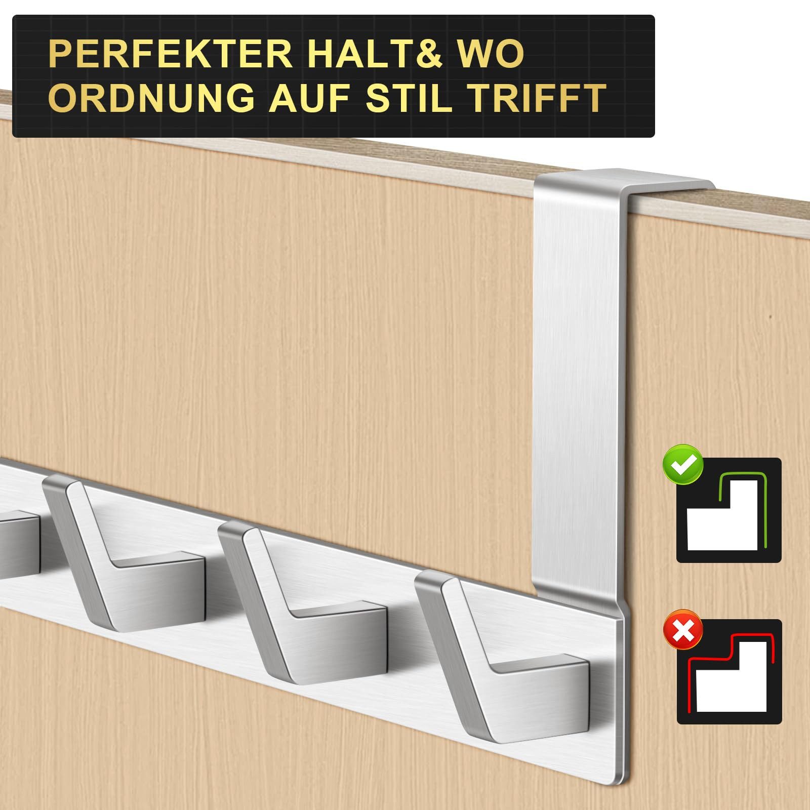 FOUORTUNATE-BEE Türhaken Türgarderobe zum Einhängen mit 6 Haken, für Flur, Bad und Küche, Tür, Schlafzimmer, (Kleiderhaken Tür für Badezimmer Türhakenleiste Mod – Bild 3 von 5
