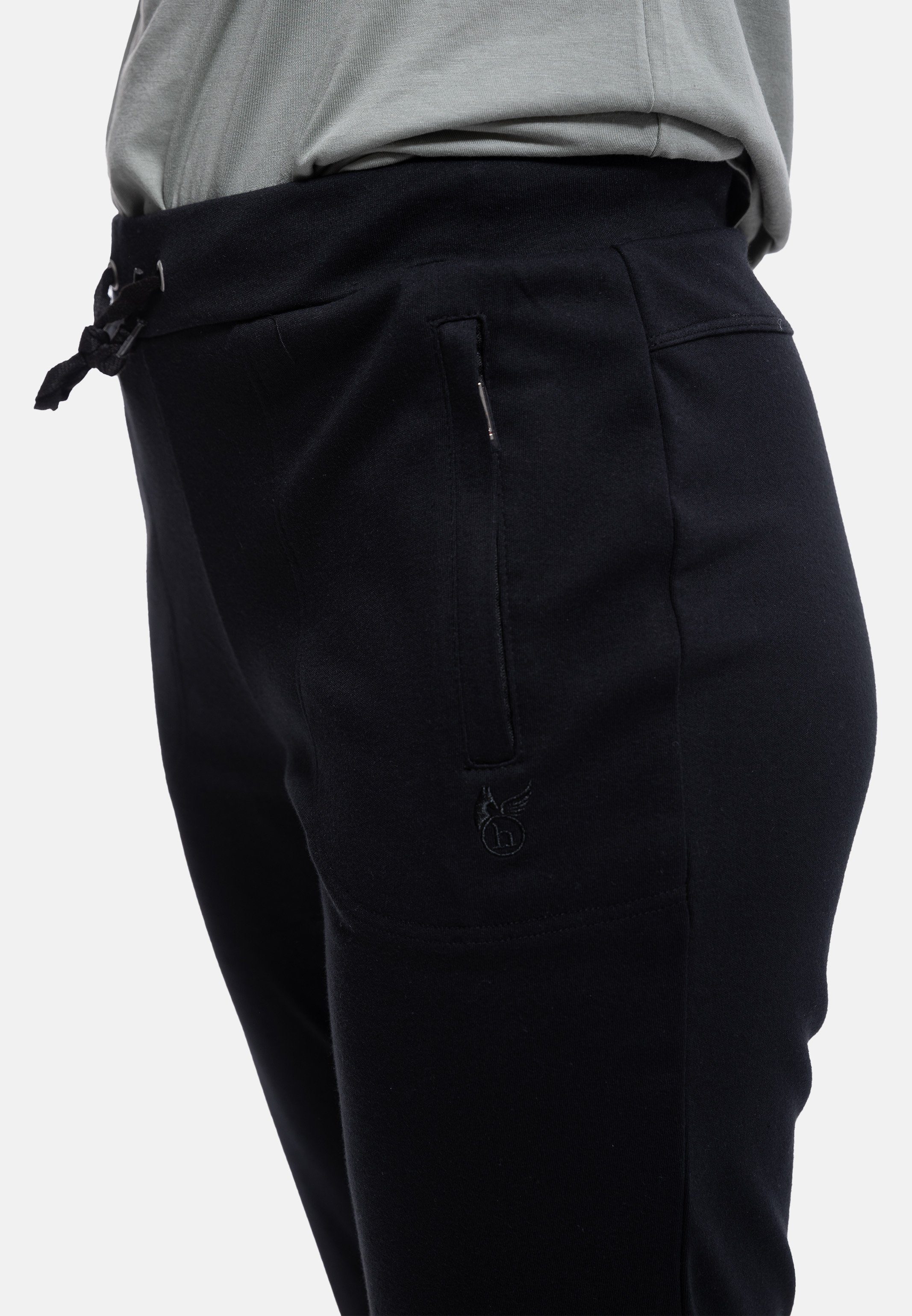 (1-tlg) Zwei Freizeit - Hajo Klima-Komfort Schwarz mit Jogginghose Baumwolle - / Zipper Seitentaschen Jogginghose
