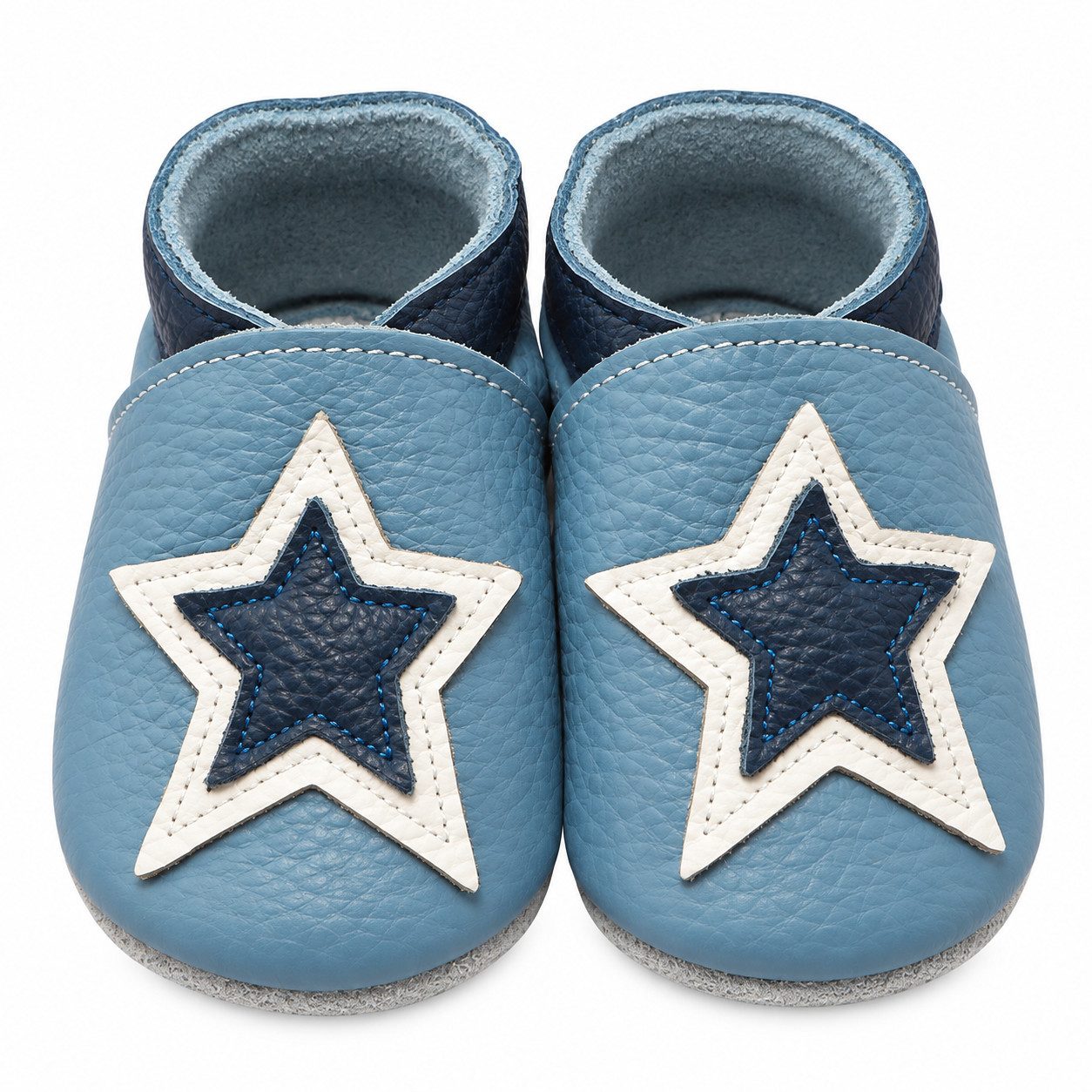 Yihakids Weiche Leder Lauflernschuhe Hausschuhe Lederpuschen Stern Blau Krabbelschuh 100% Leder