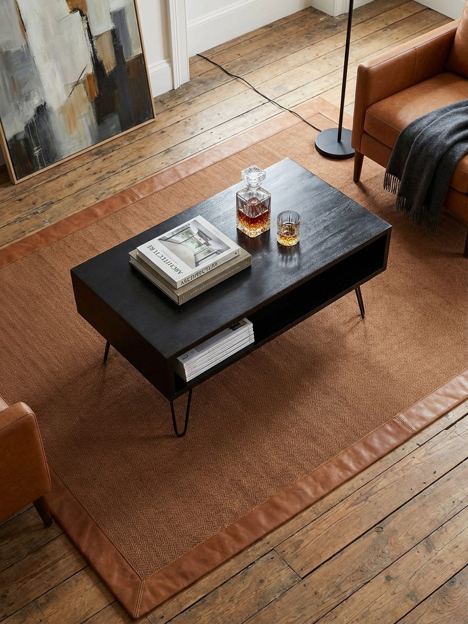 KADIMA DESIGN Couchtisch Couchtisch 100x50x40 cm Mango Massivholz Metall Sofatisch, Design (Tisch Wohnzimmer mit Haarnadelbeine), Wohnzimmertisch Rechteckig mit Stauraum, Kaffeetisch Massiv, Großer