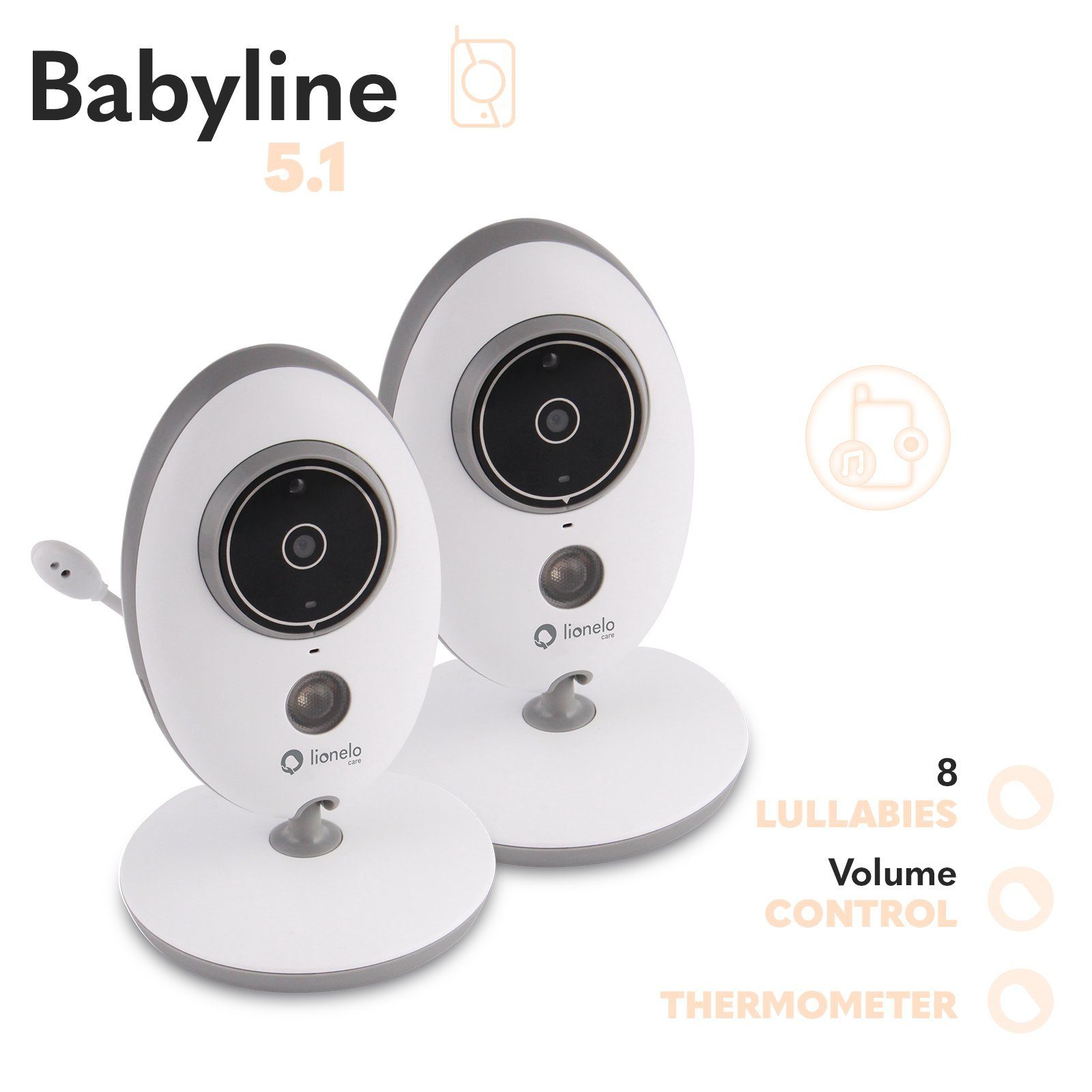 lionelo Video-Babyphone Babyline 5.1, 2 Kamera Temperatursensor 300m GarantieUSB-C