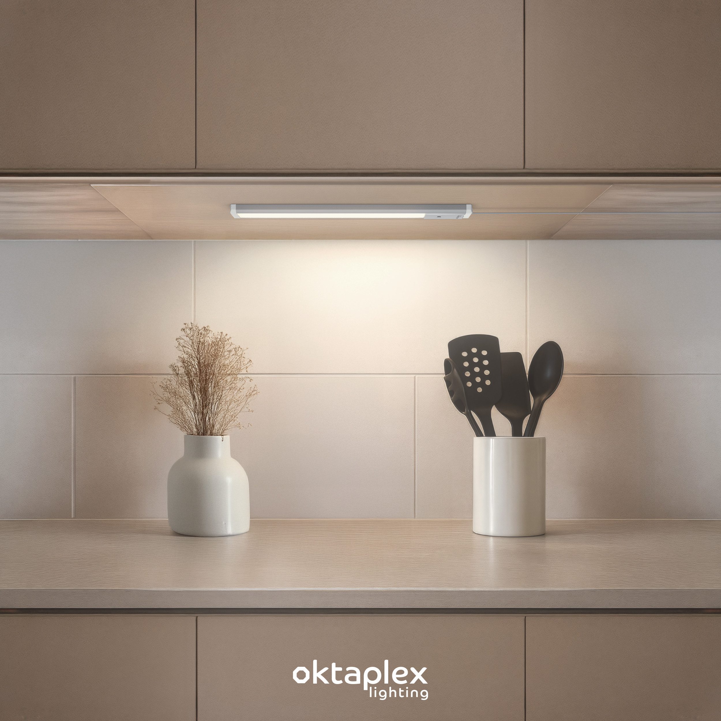 Oktaplex lighting LED Unterbauleuchte Aluminium Unterschrankleuchte Küche 40cm 400lm 6W, Sensor für Gestensteuerung, LED, warmweiß, 4000K Lichtleiste Küche Alum – Bild 5 von 5