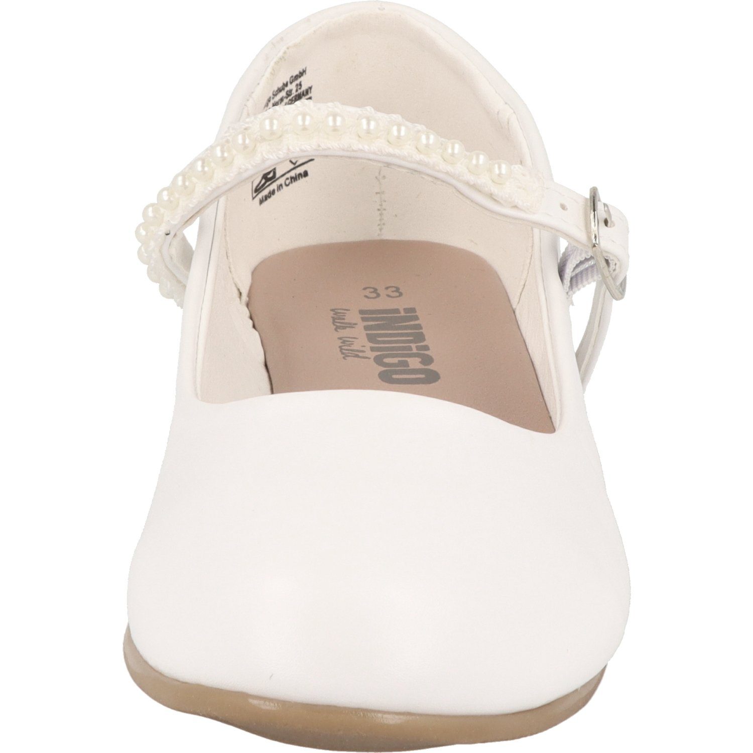 Konfi mit Ballerina mit 422-317 Mädchen Riemchen Taufe Perlen Indigo Weiß