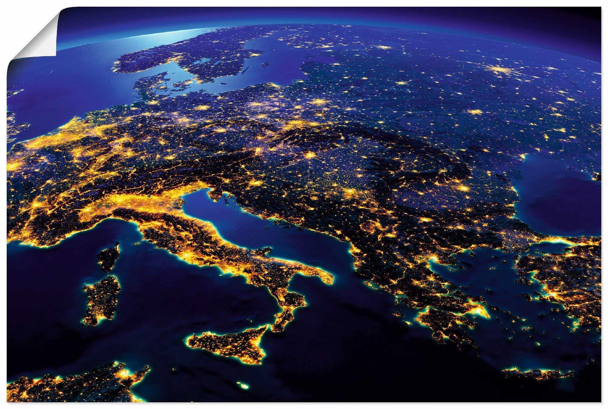 Artland Wandbild Südliches Europa vom Weltraum, Weltall & Kosmos (1 St), als Alubild, Leinwandbild, Wandaufkleber oder Poster in versch. Größen