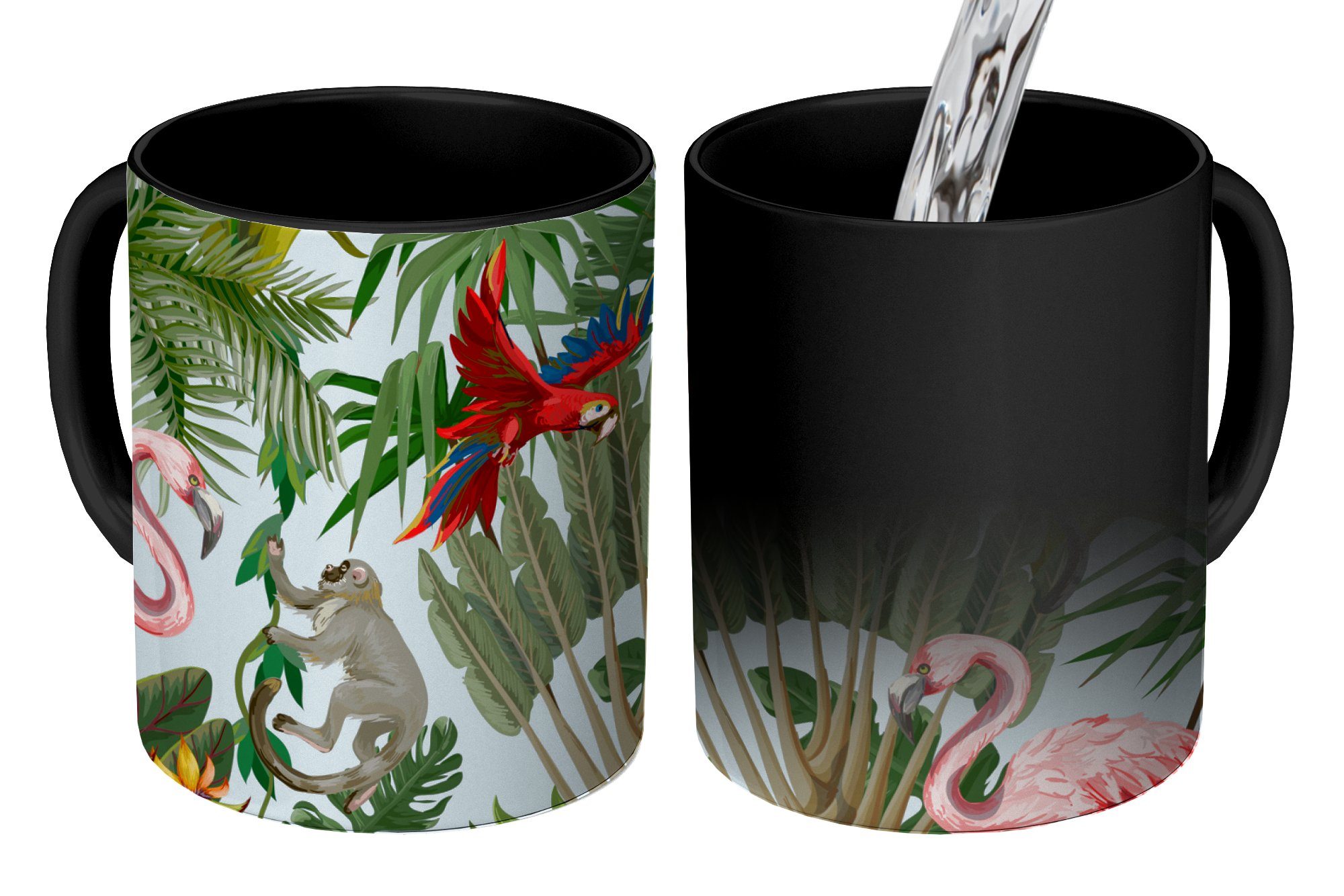 MuchoWow Tasse Dschungel Papagei, Kaffeetassen, - - - - Zaubertasse, Teetasse, Farbwechsel, Tiere Jungen Mädchen - Geschenk Flamingo - Keramik, Kinder