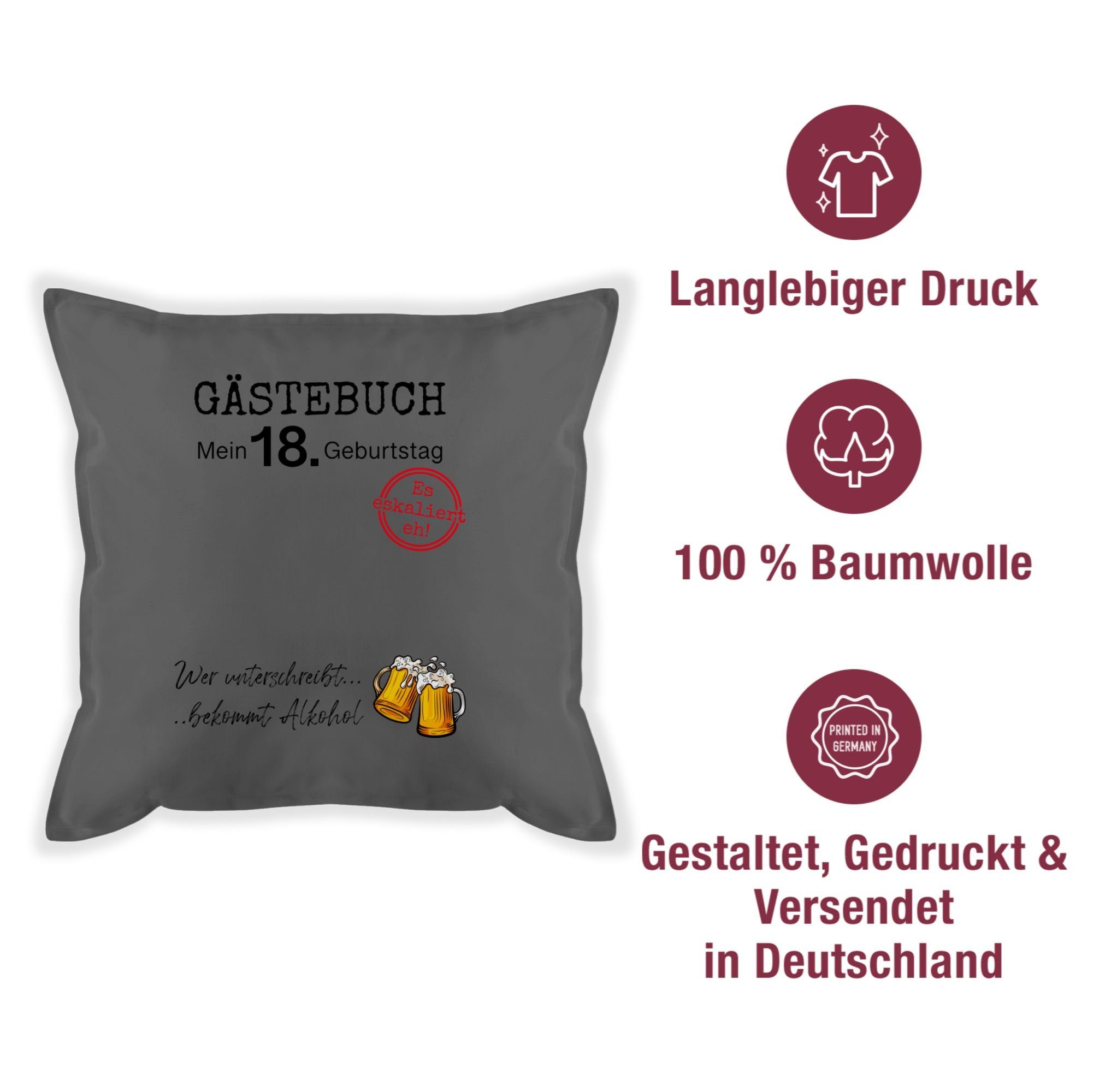 Kissen Dekokissen 18. 18. Geburtstag Geburtstag, 1 Grau Gästebuch Shirtracer