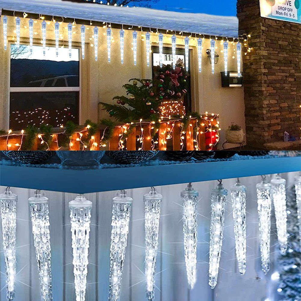 Eiszapfen LED-Lichterkette für Eiszapfen 8 Bäume, LED Lichter; mit Weihnachten Rosnek Traufe wasserdicht, 7V, 2.8M, anschliessbar, 96-flammig,