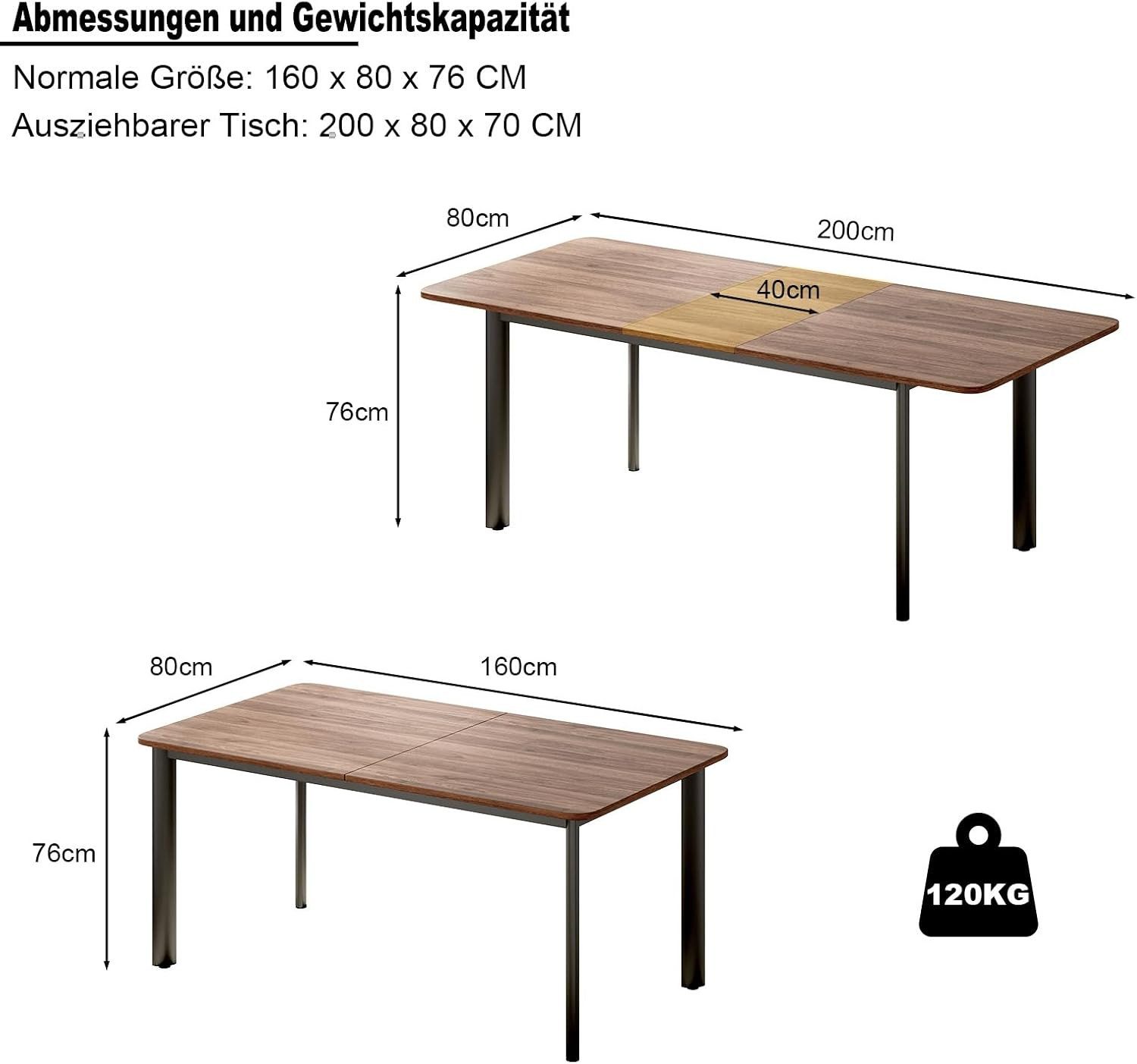 Jiexi Essgruppe Esstisch Mit 6-8 Stühlen Set, Essgruppe Tisch Ausziehbar 160-200cm – Bild 2 von 5