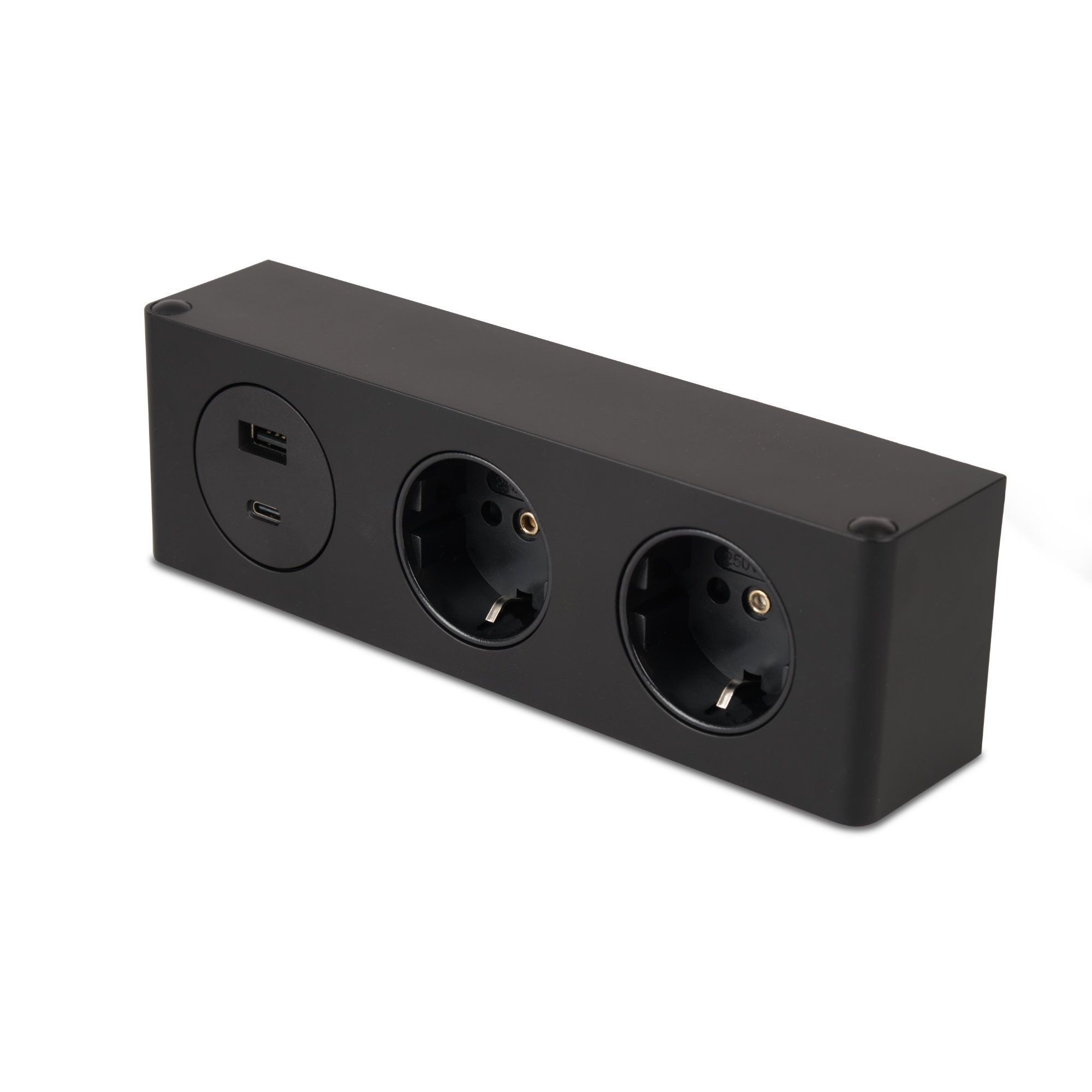 kalb Steckdose 3-fach Steckdosenleiste 2x230V Steckdose und USB A/C Anschluss schwarz