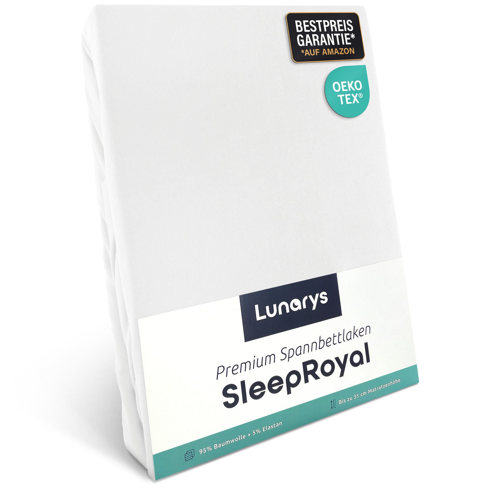 Lunarys Spannbettlaken SleepRoyal, Jersey-Elasthan, Gummizug: rundum, (1 Stück), 90x200 cm, 250 g/m², extrem hochwertig, für hohe Matratzen