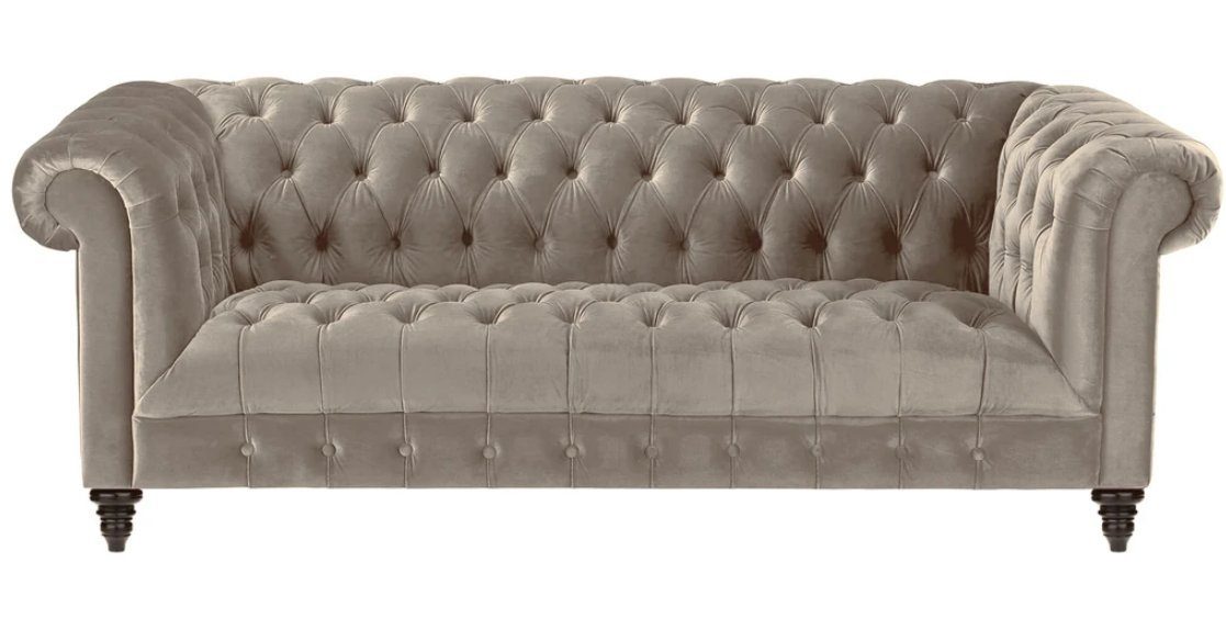 JVmoebel Chesterfield-Sofa, Luxus Couch Chesterfield Samt Beige Dreisitzer Polster mit Knöpfen Sofa Möbel