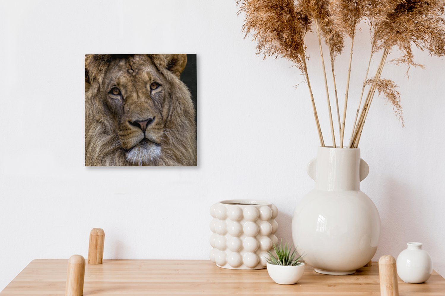 Schlafzimmer Leinwandbild (1 Porträt Bilder St), Leinwand Wohnzimmer OneMillionCanvasses® - Dunkel, - Löwe für