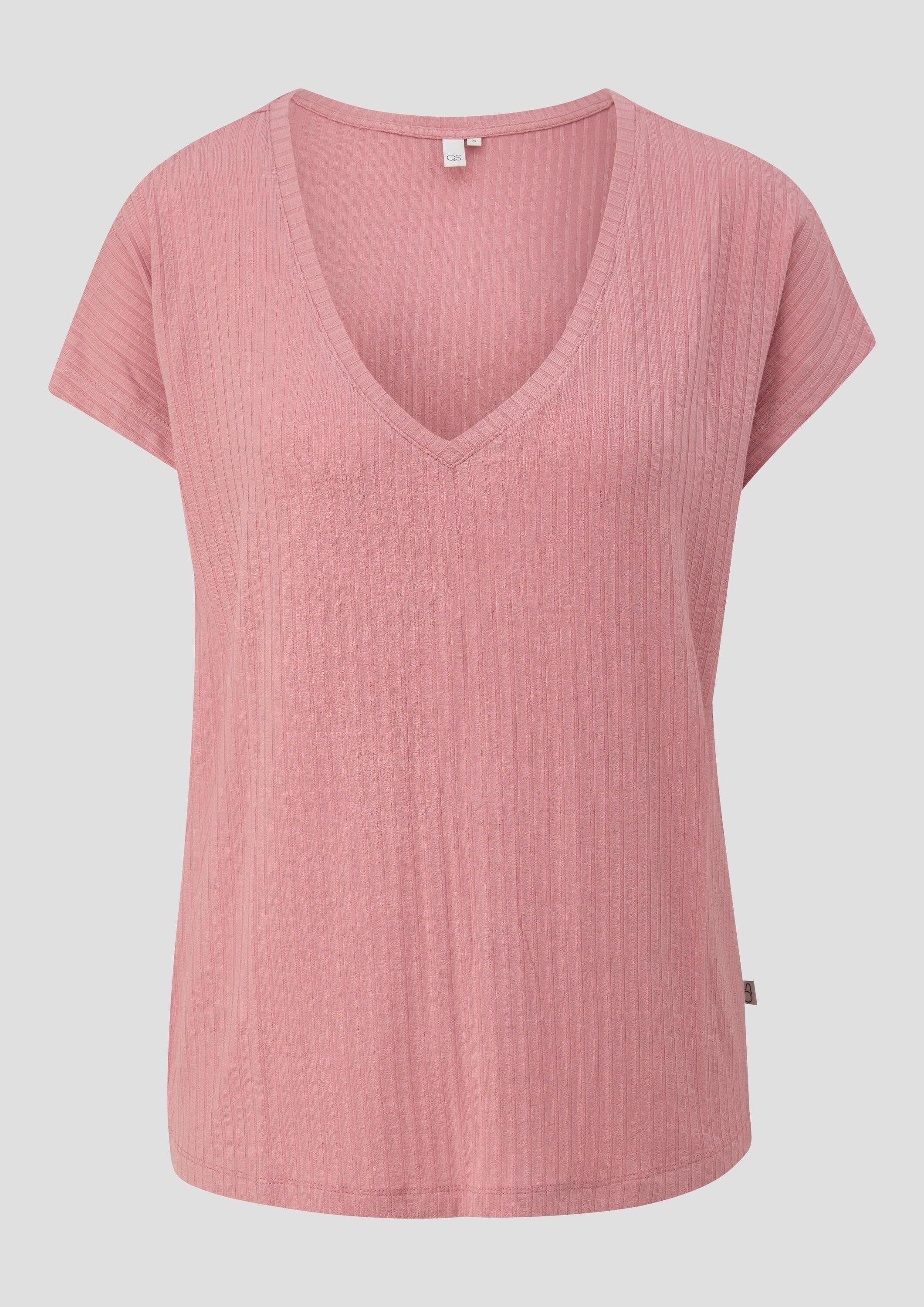 QS Kurzarmshirt T-Shirt Fließendes Oversize-Shirt mit Rippstruktur