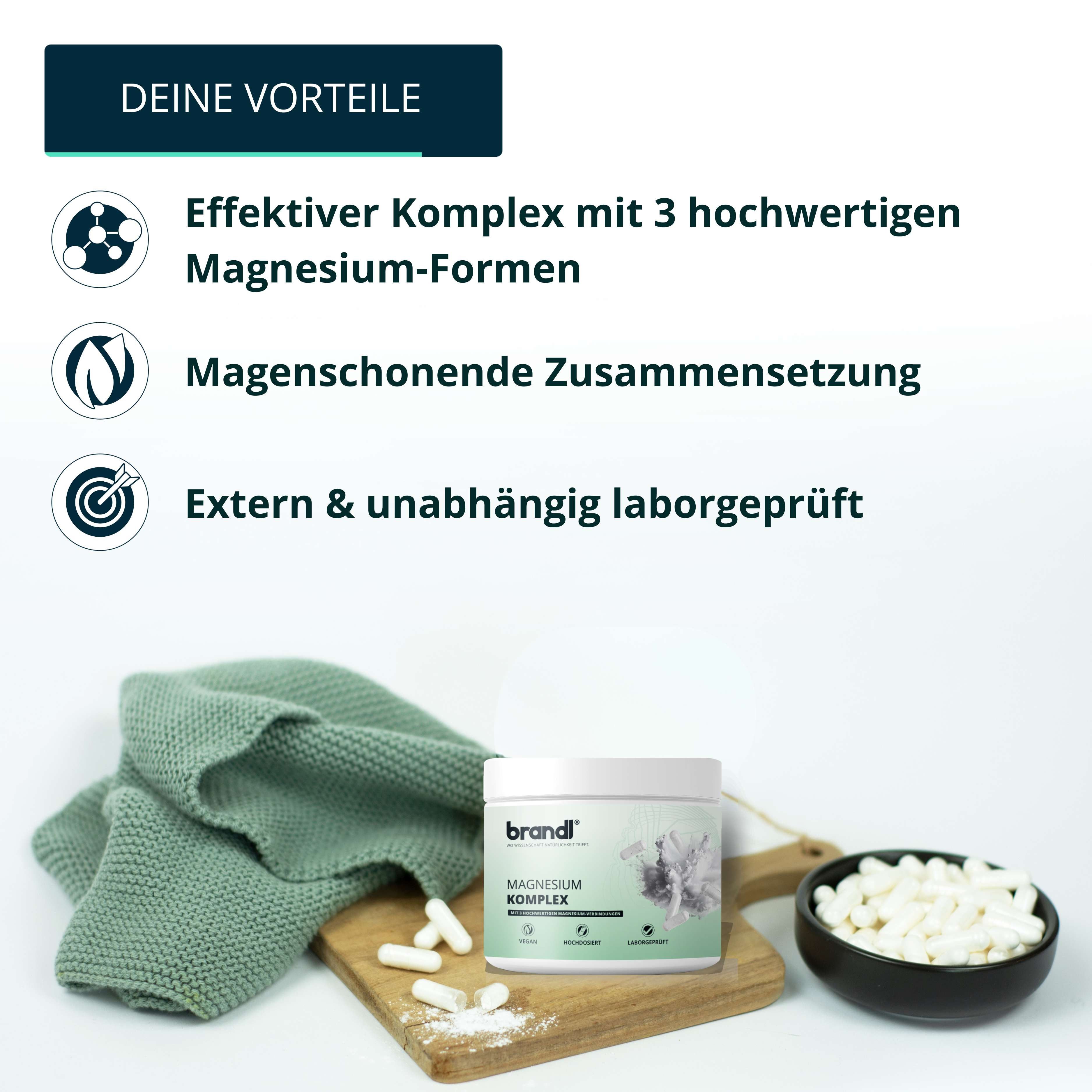 Brandl Nutrition Magnesium-Komplex aus Citrat, Malat & Bisglycinat - ideal für Sportler Kapseln, Hochdosierte Kapseln mit 375 mg, unabhängig laborgeprüft