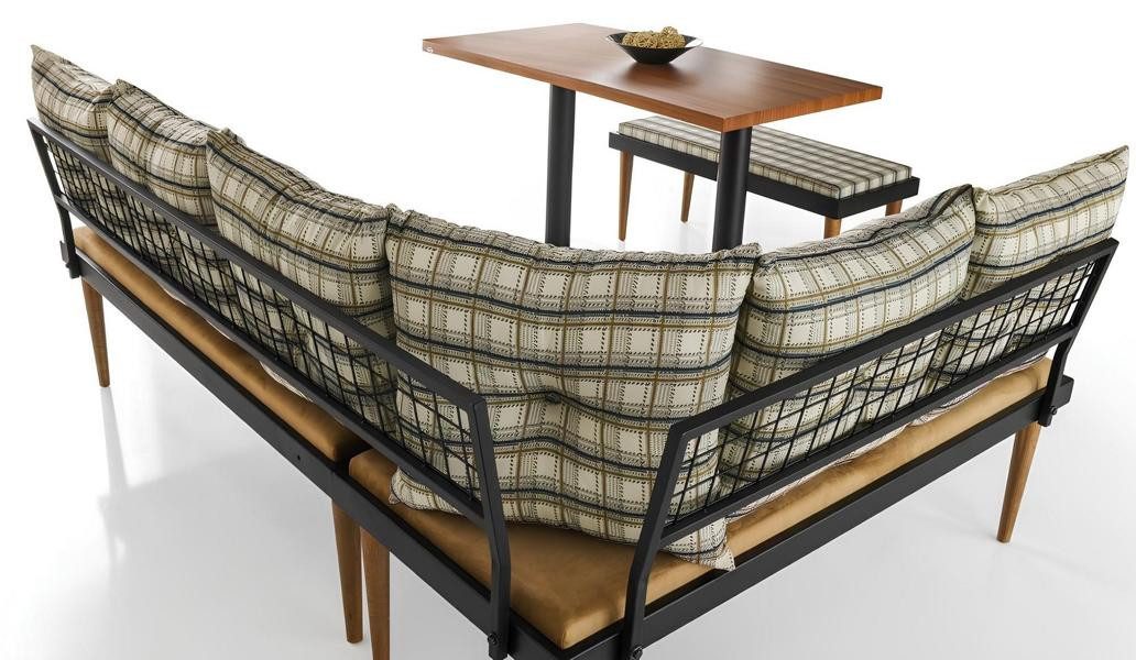 Xlmoebel Gartenlounge-Set Moderne grüne Essgruppe mit Tisch und Sitzbänken aus Holz, (Essgruppe, 3-tlg., Sitzbanke + Tisch + Bank), Hergestellt in Europa