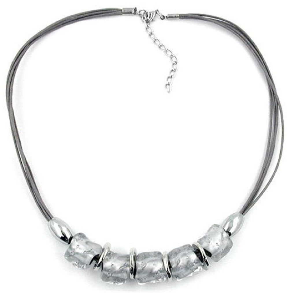 Collier Kette Kunststoffperlen grau-silber-transparent Kordel grau 50 cm