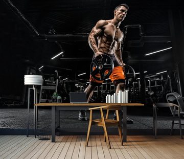 wandmotiv24 Fototapete Workout Fitness muskulöser Mann, glatt, Wandtapete, Motivtapete, matt, Vliestapete