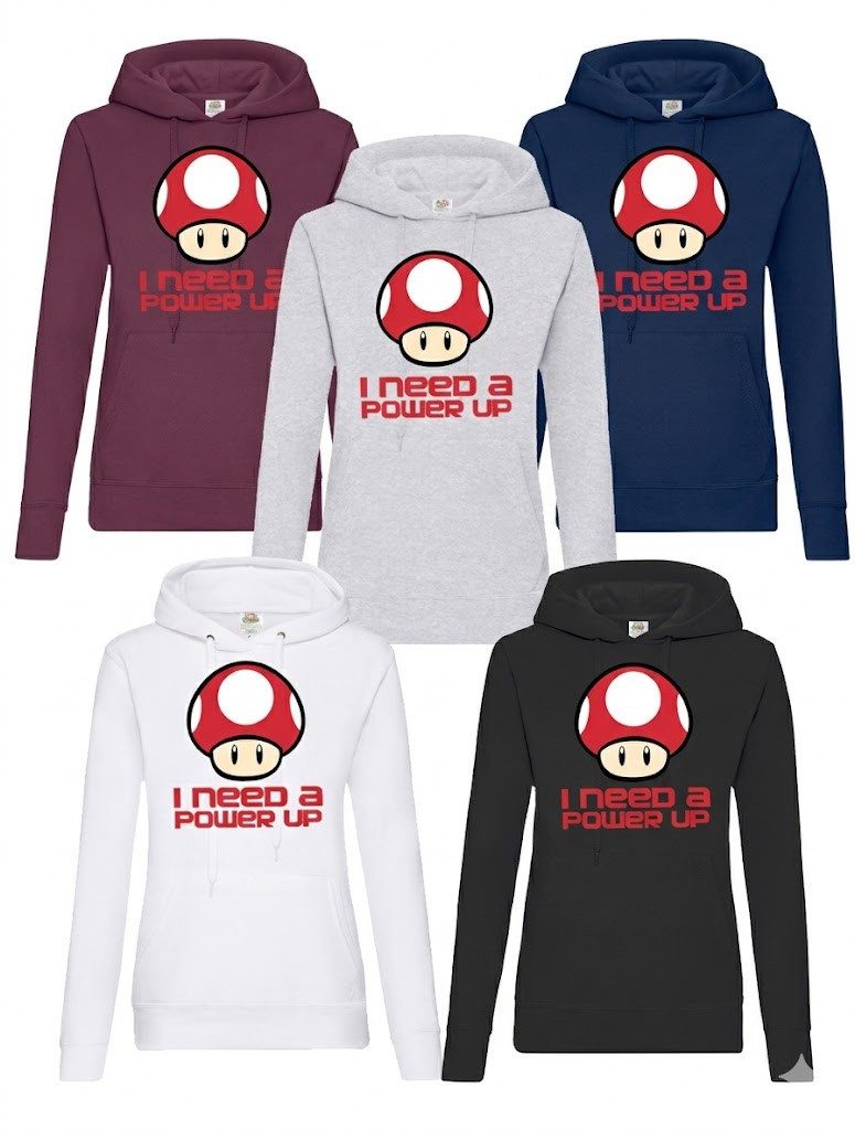 Blondie & Brownie Hoodie PilzPowerUp Damen Hoodie Gaming Pilz Print Patch Style (Einzelstück, Einzelartikel) PilzPowerUp_D_Hoodie Gaming Damen Fun