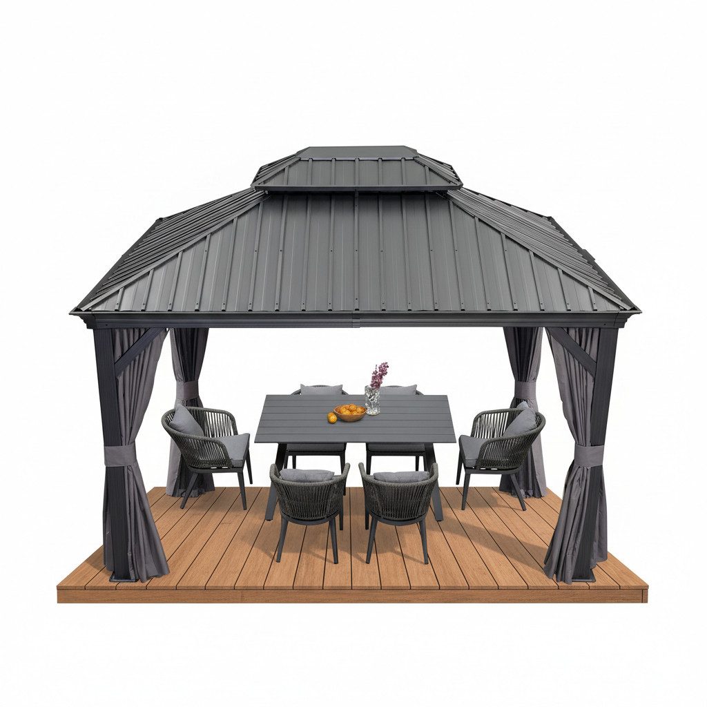 PURPLE LEAF Pavillon Gartenpavillon mit Stahldach, Hardtop Gazebo mit Seitenteile, Wasserdicht Stabil Winterfest, Grau