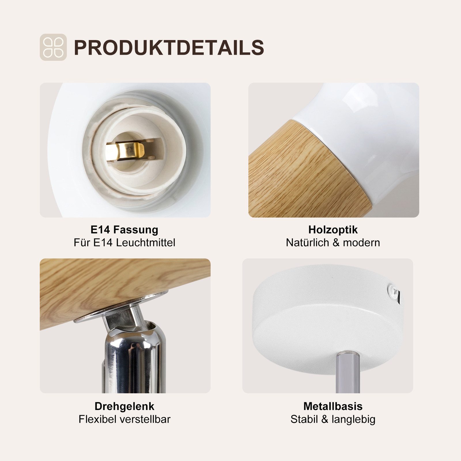 ZMH Deckenstrahler 1 Flammig E14 Eisen Lampenschirm Deckenlampe Flur Schlafzimmer, ohne Leuchtmittel, Weiß Schwenkbar 350° Modern Wohnzimmerlampe – Bild 5 von 5