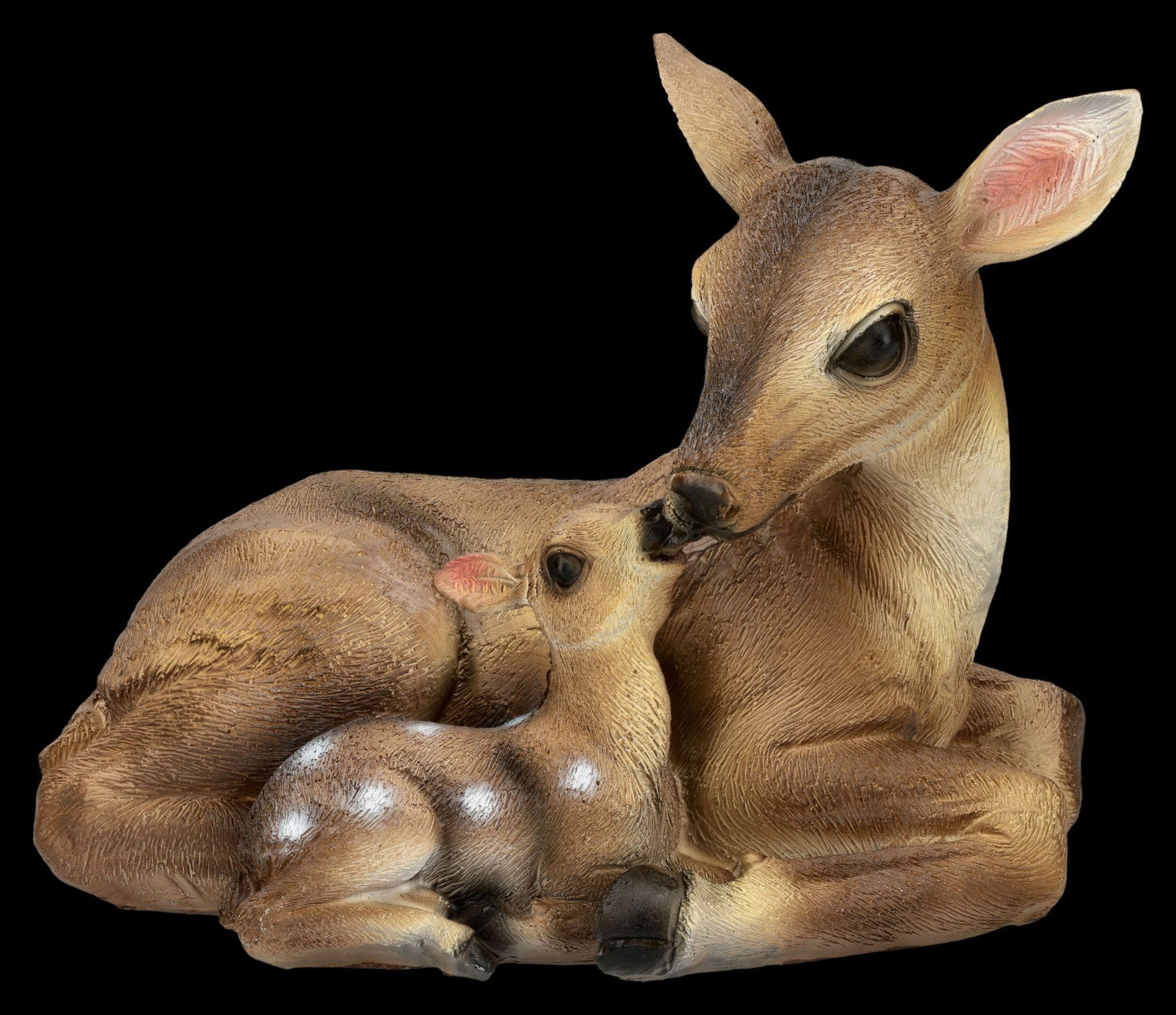 Figuren Shop GmbH Tierfigur Rehfigur mit Kitz liegend – Waldtier Figur Märchen Dekofigur 15 cm