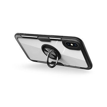cofi1453 Bumper 360 Grad Schutz Hülle Ring magnetisch Ständer + KFZ Handy Halterung Magnet Carbon Clear kompatibel mit Xiaomi Redmi Note 9