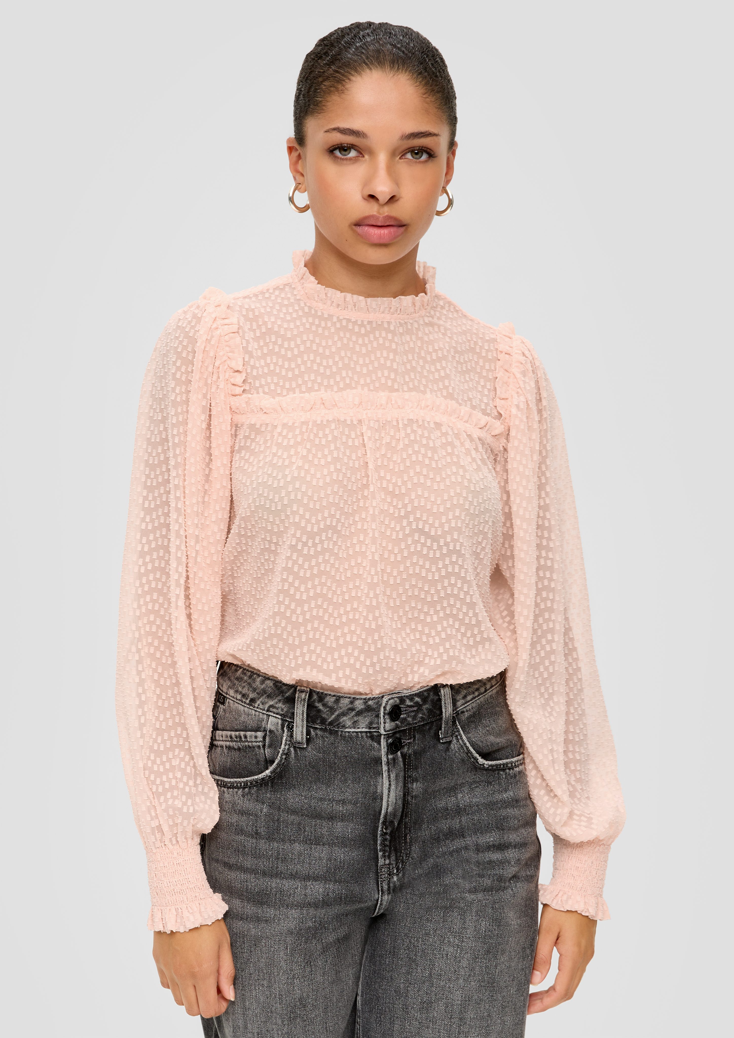 Langarmbluse Chiffon Bluse mit Dobby-Struktur