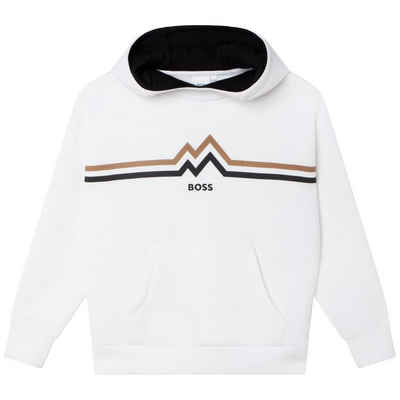 BOSS Kapuzensweatshirt HUGO BOSS Kids Hoodie Sweater beige Logoprint in braun