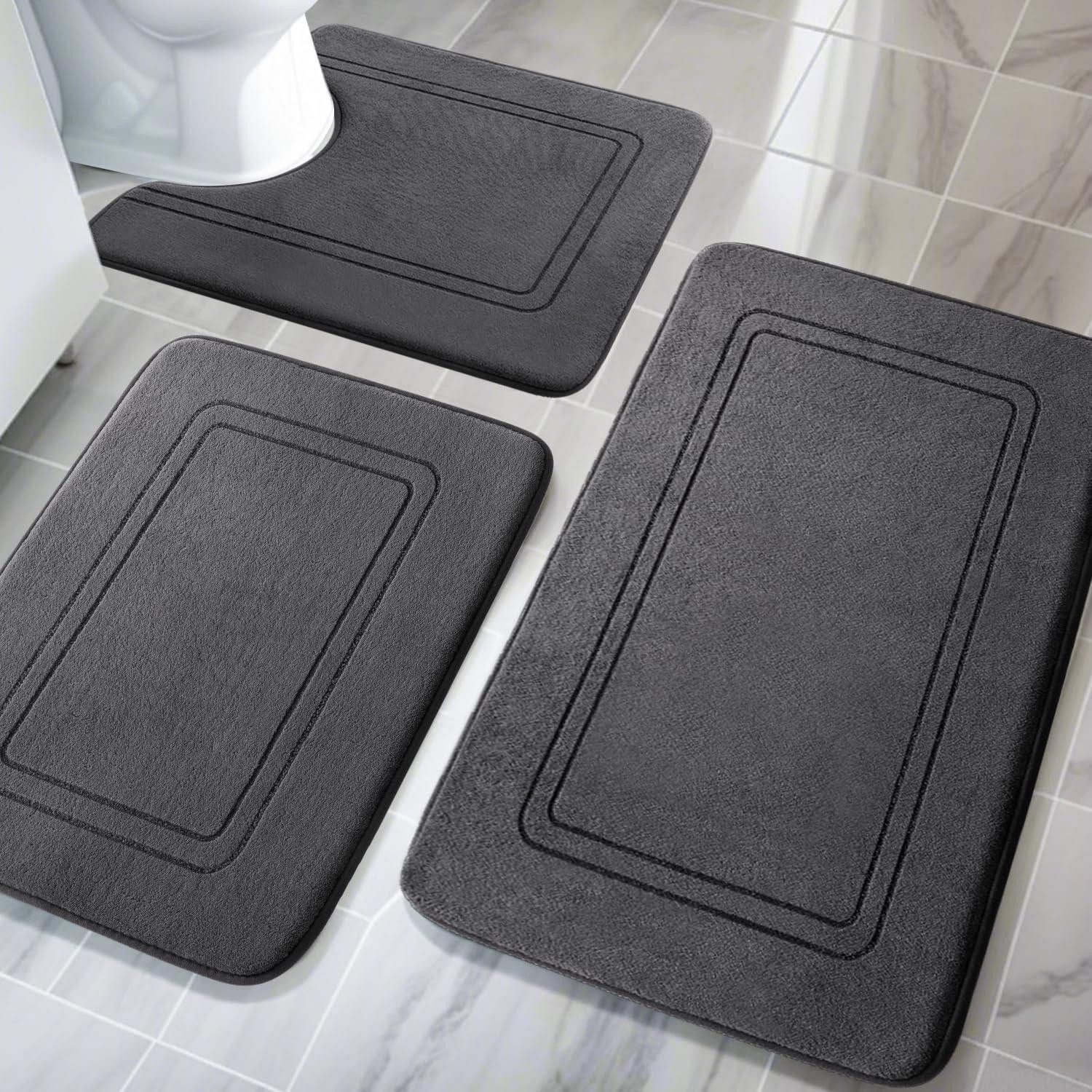 LuxusKollektion Schaum-Badematte Badteppich Set 3-teilig Memory-Schaum Dunkelgrau