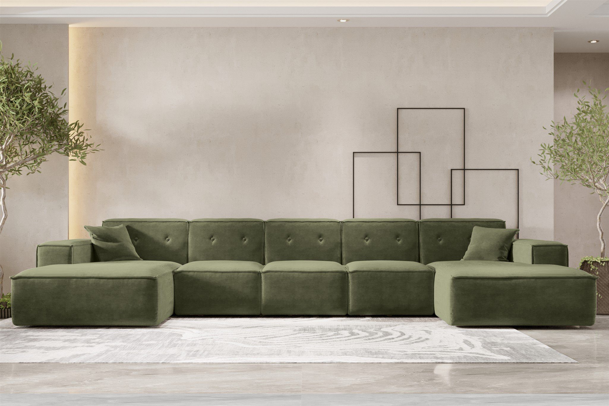 Fun Möbel Wohnlandschaft Sofa U-Form CESINA XL in Stoff, inkl. 2 Zierkissen, Rundumbezug | Wohnlandschaften